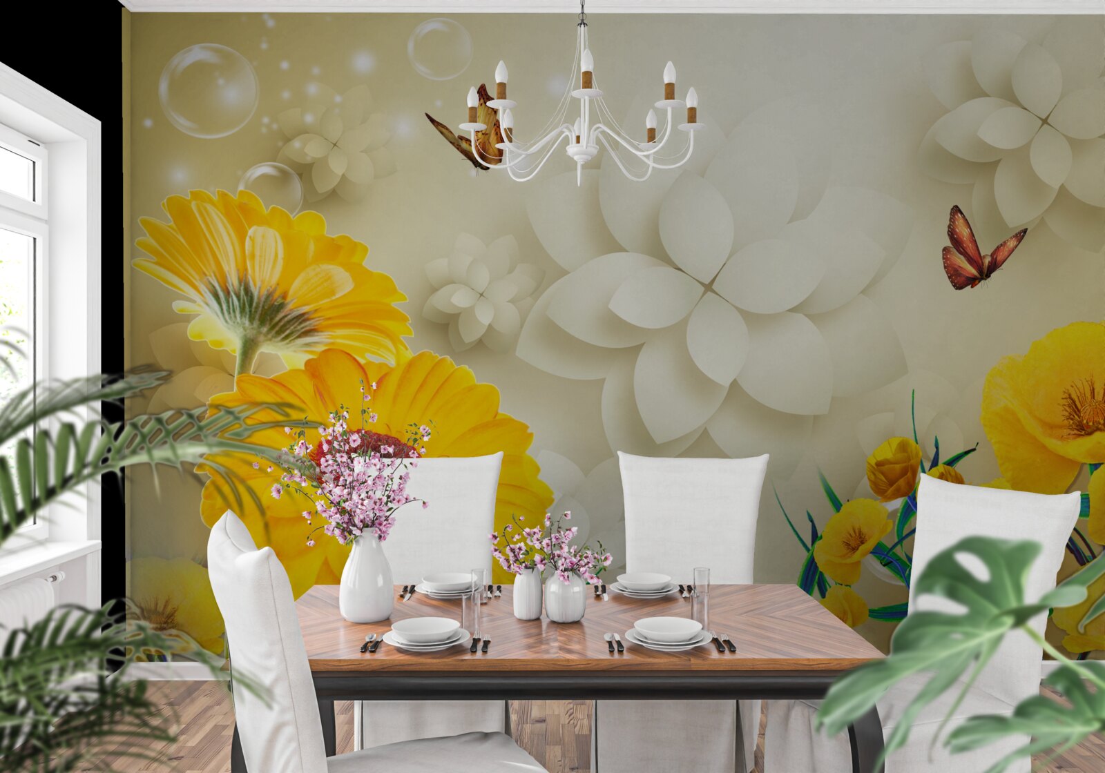 Фотошпалери метелики літають над апельсиновими квітами