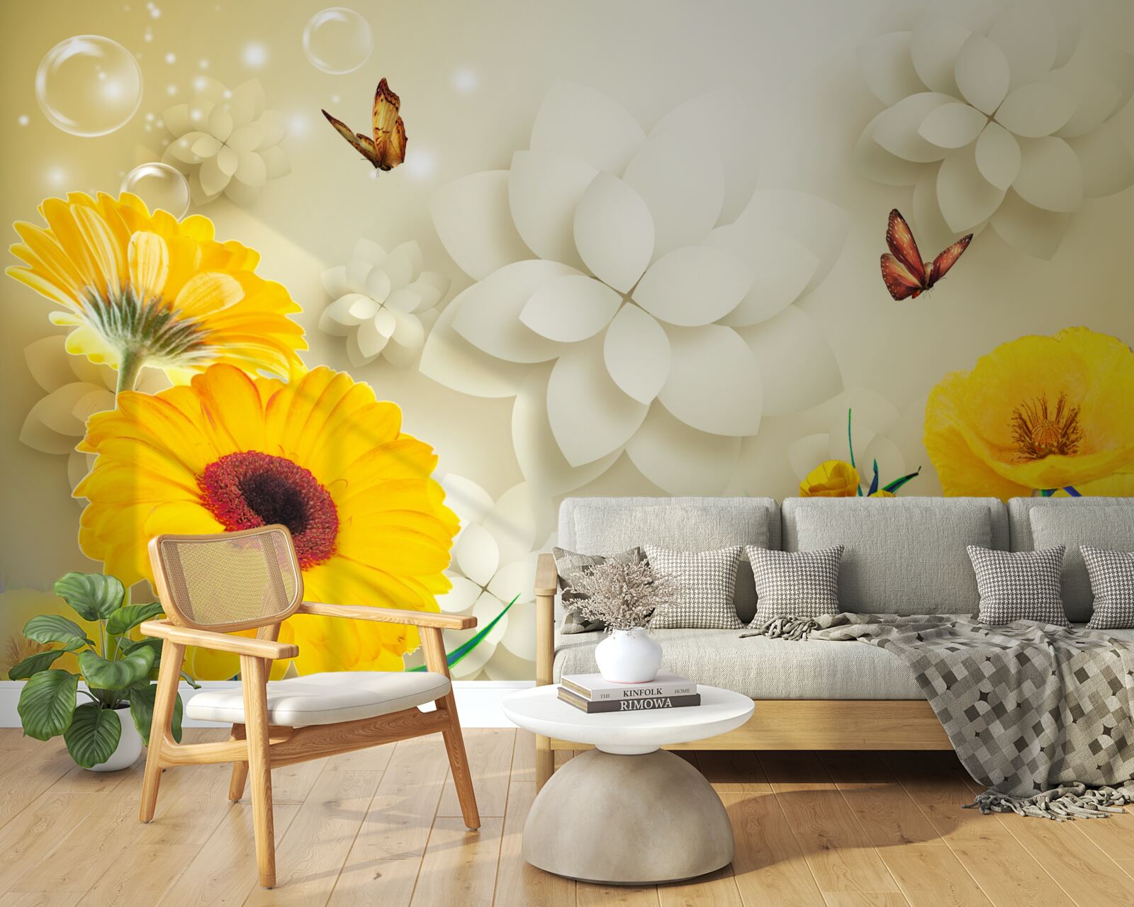 Фотошпалери метелики літають над апельсиновими квітами