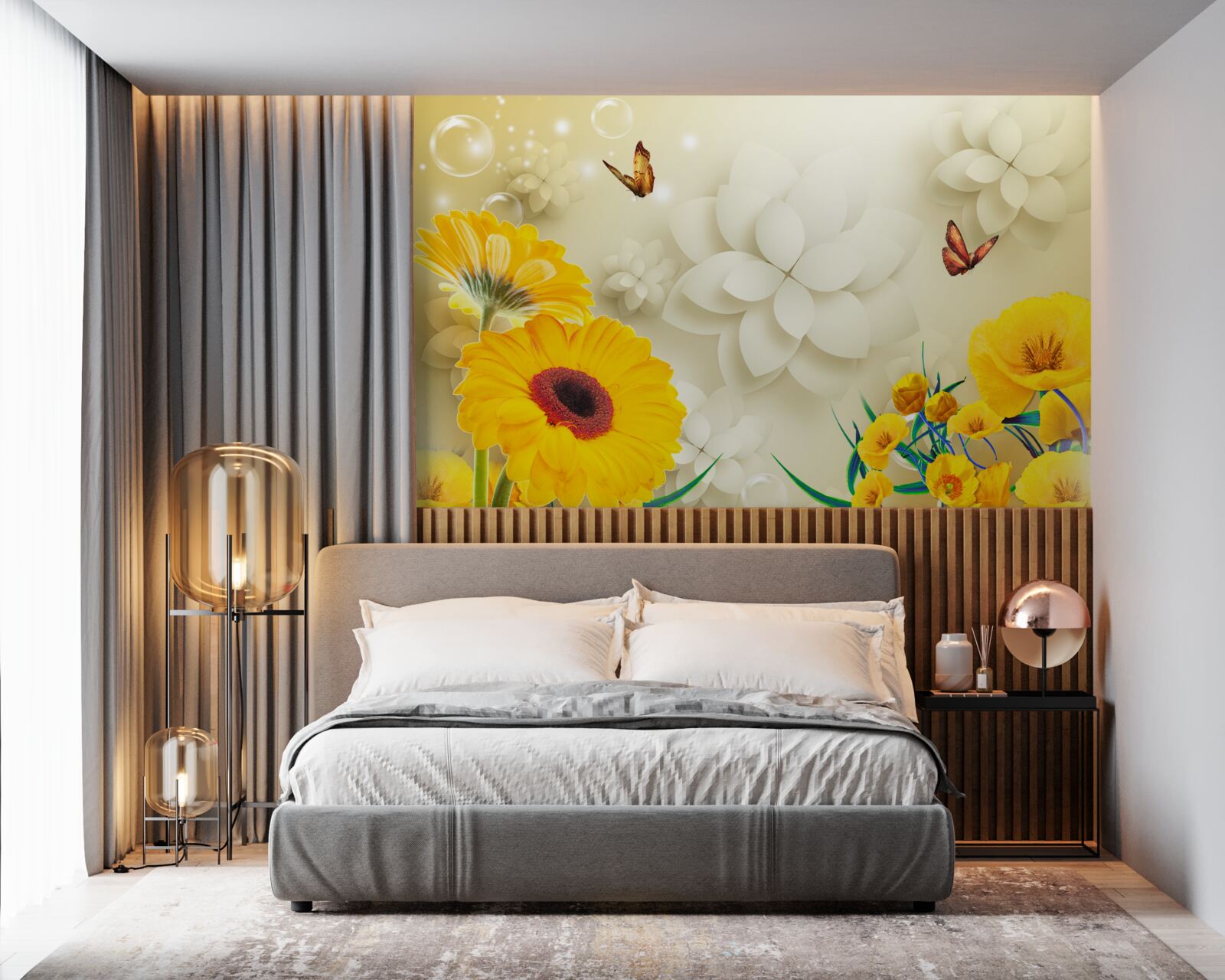 Фотошпалери метелики літають над апельсиновими квітами