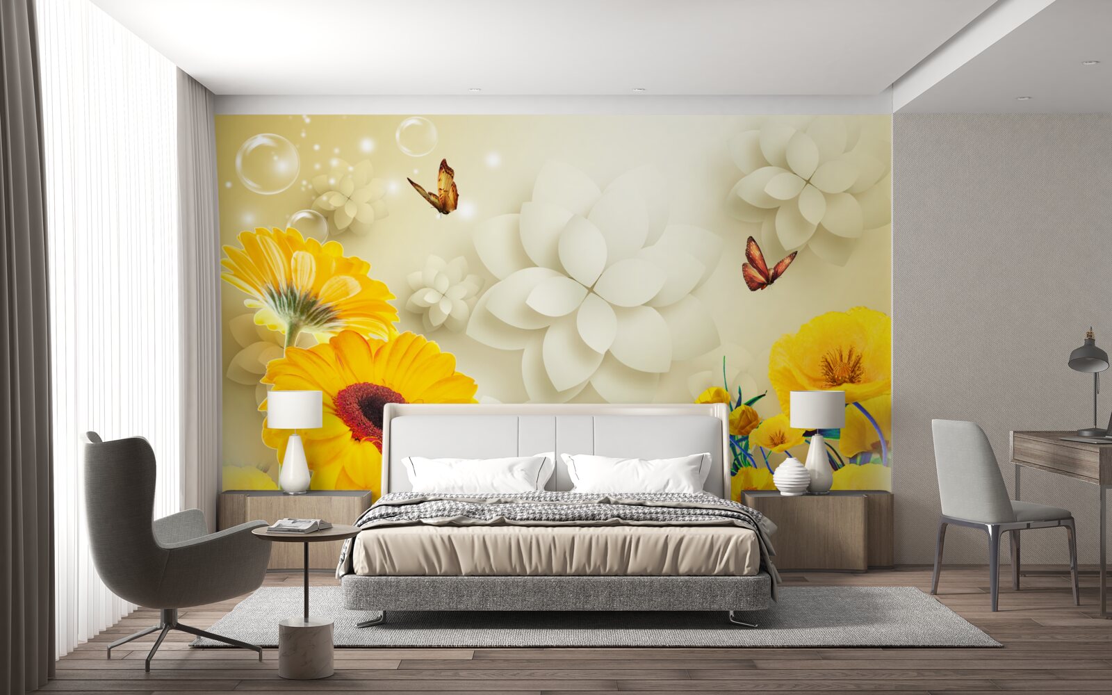 Фотошпалери метелики літають над апельсиновими квітами