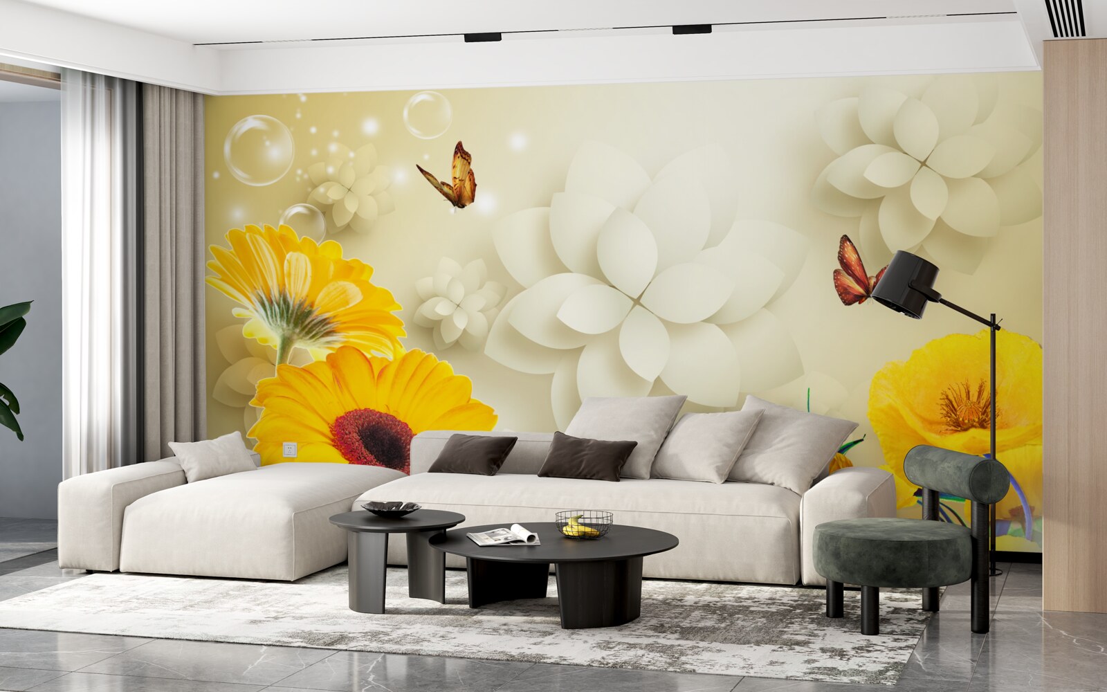 Фотошпалери метелики літають над апельсиновими квітами