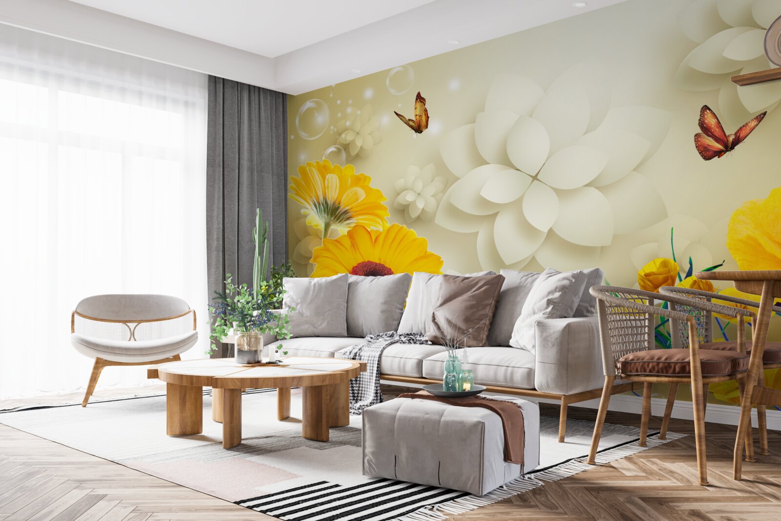 Фотошпалери метелики літають над апельсиновими квітами