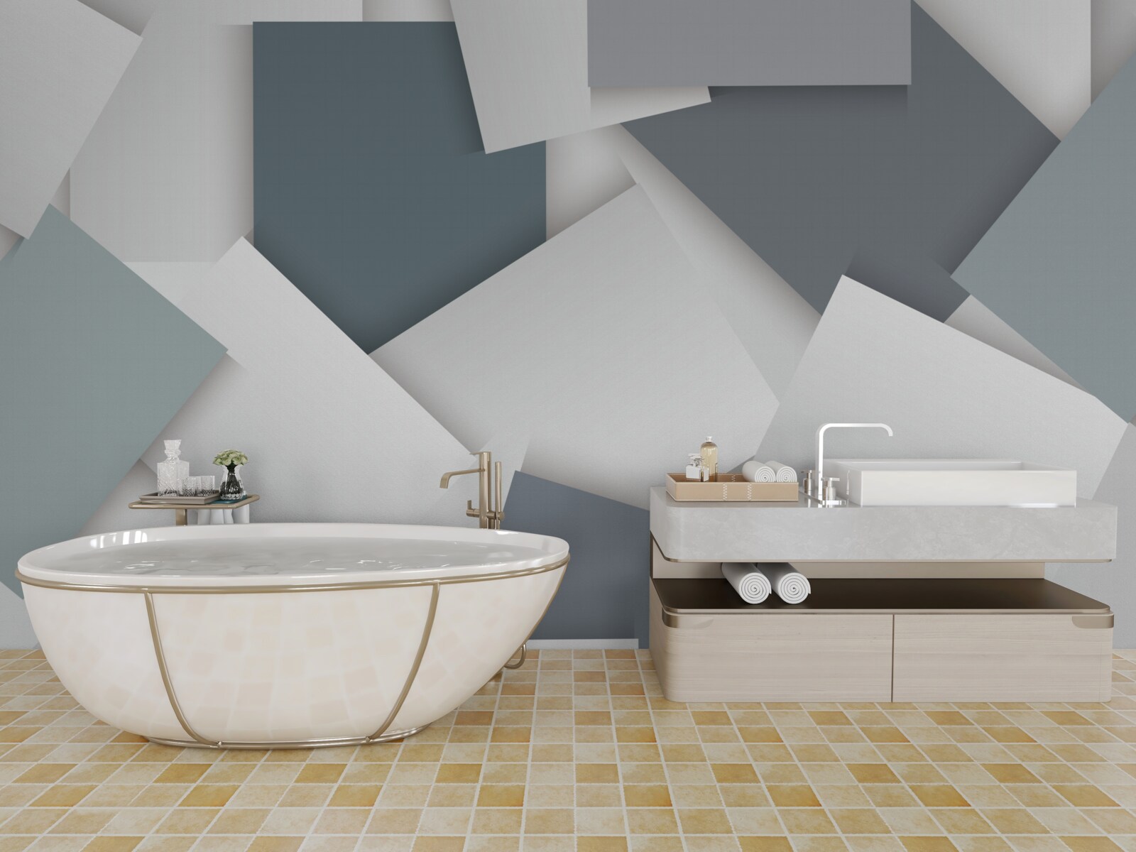 Фотошпалери квадрати білі та сірі