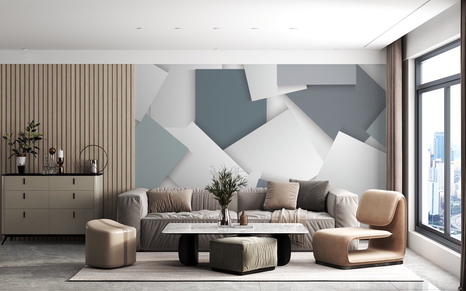 Фотошпалери квадрати білі та сірі