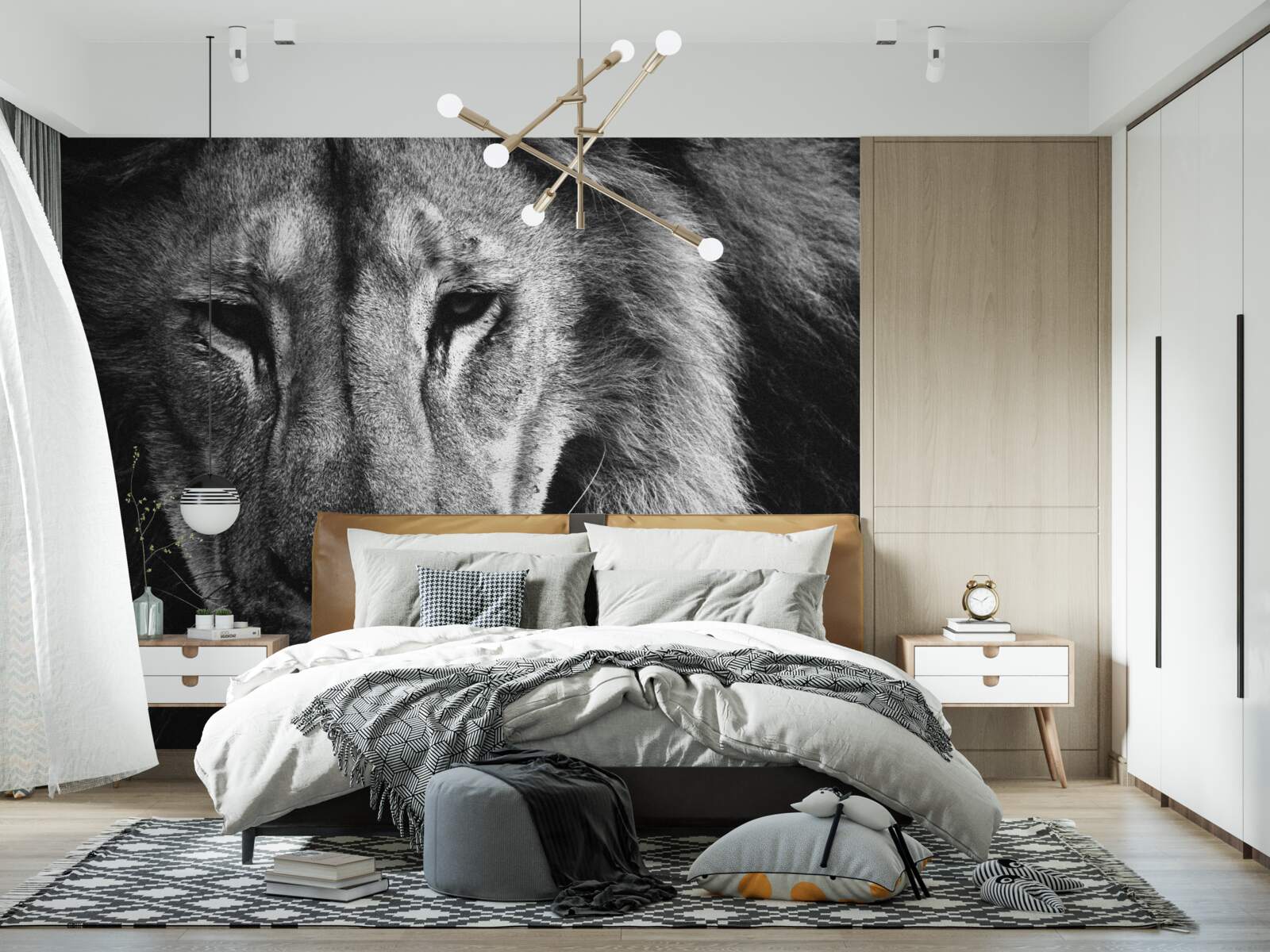 Фотошпалери чорно-білий портрет дорослого лева