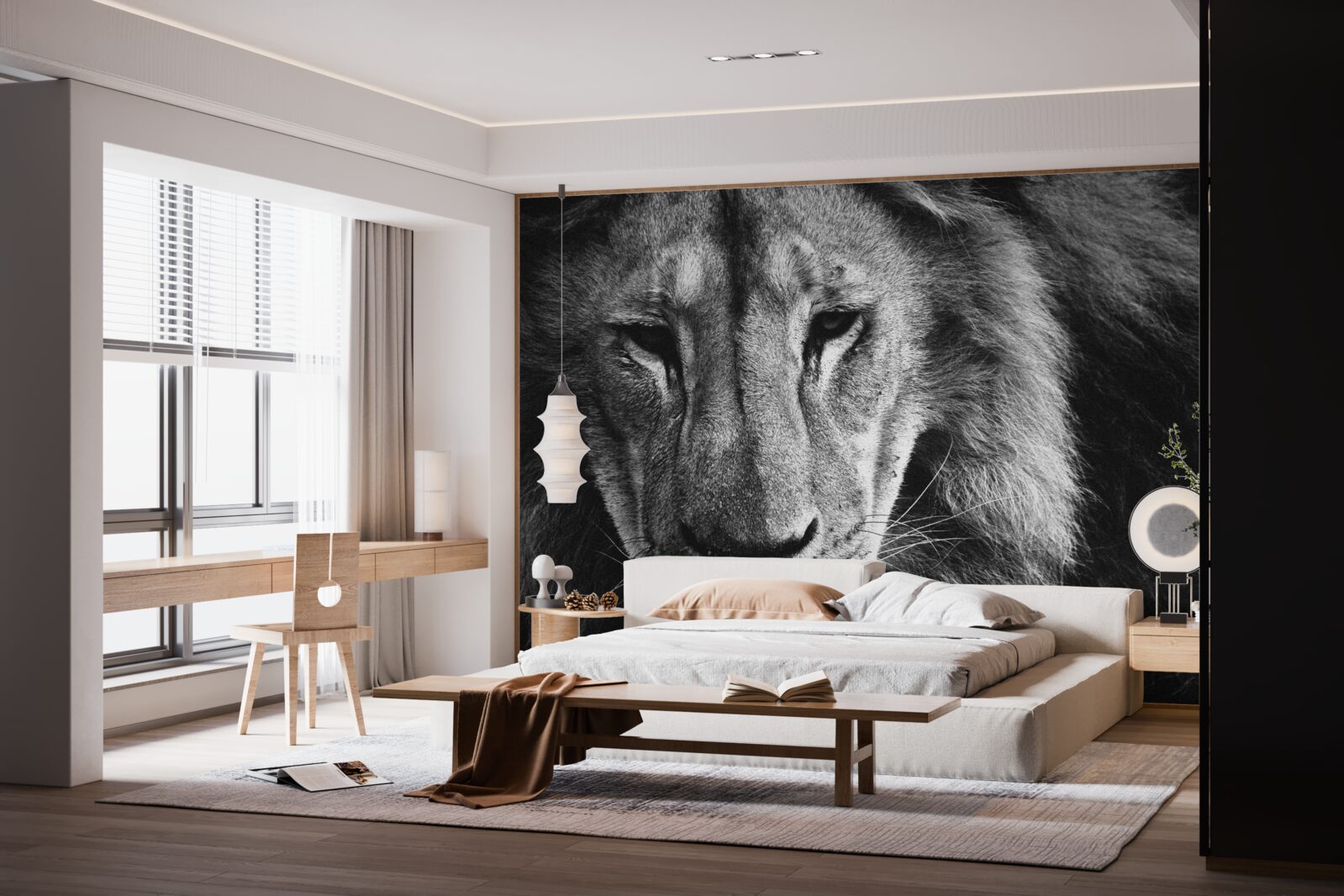 Фотошпалери чорно-білий портрет дорослого лева