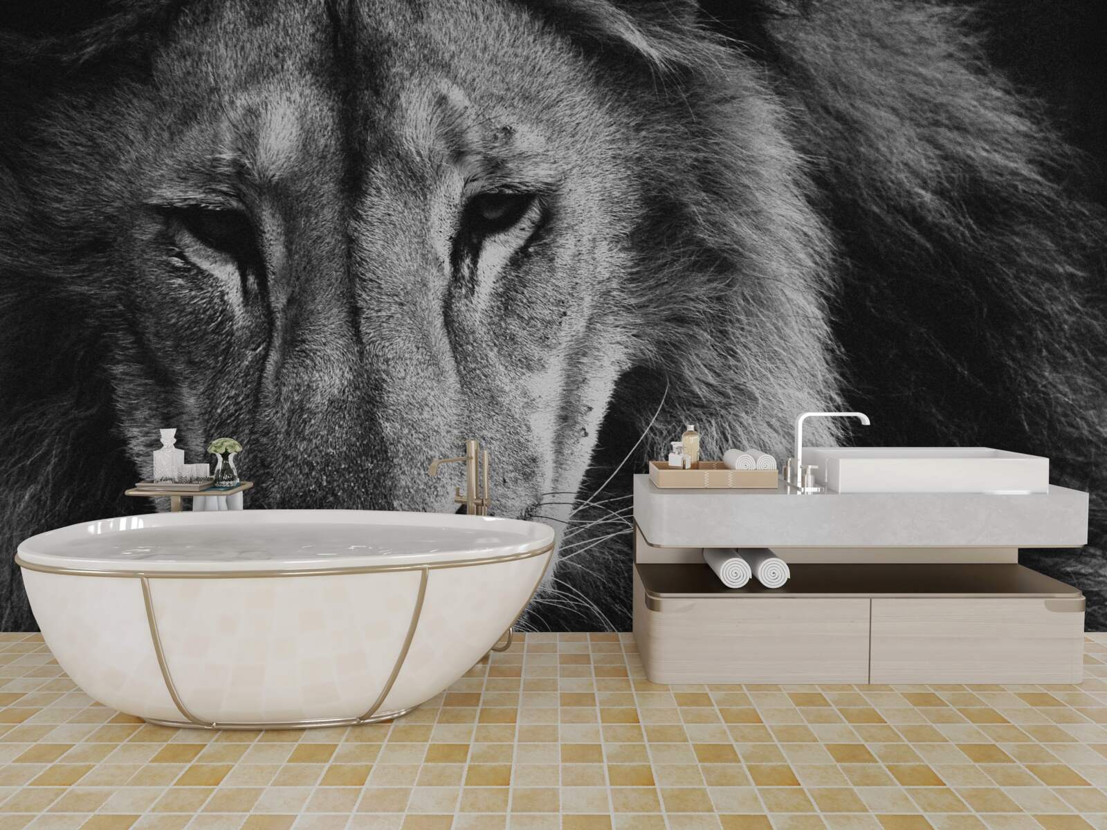 Фотошпалери чорно-білий портрет дорослого лева