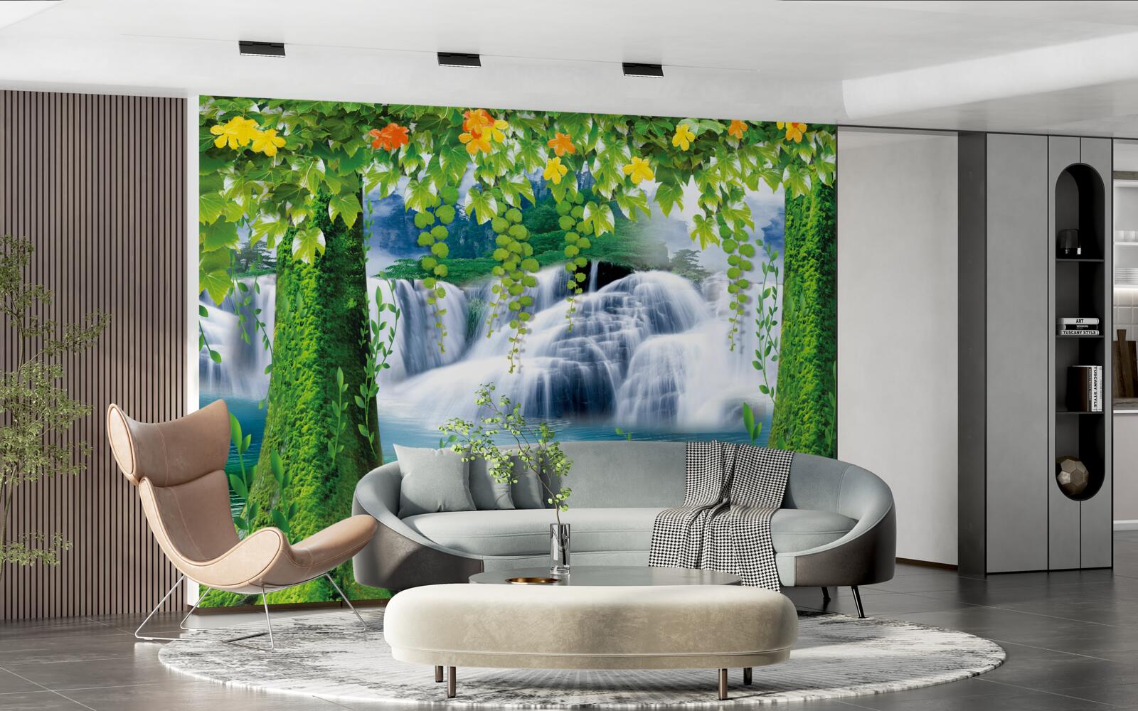 Фотошпалери красиві ступінчасті водоспади