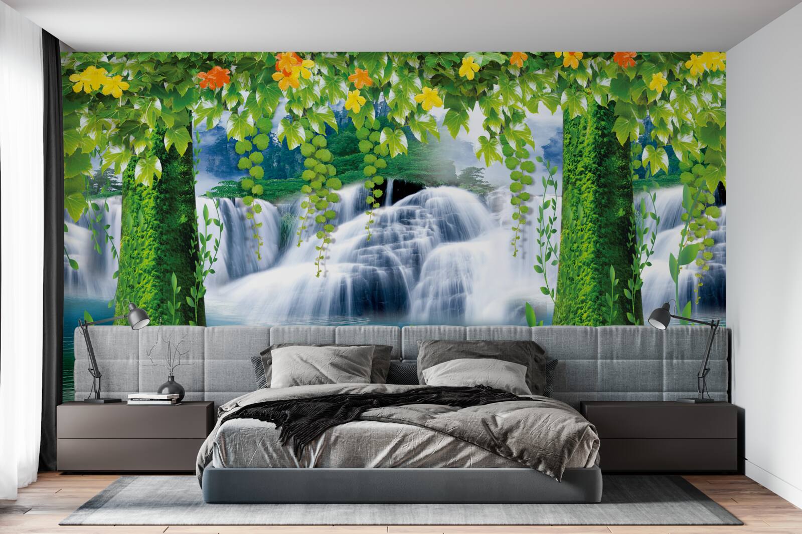 Фотошпалери красиві ступінчасті водоспади