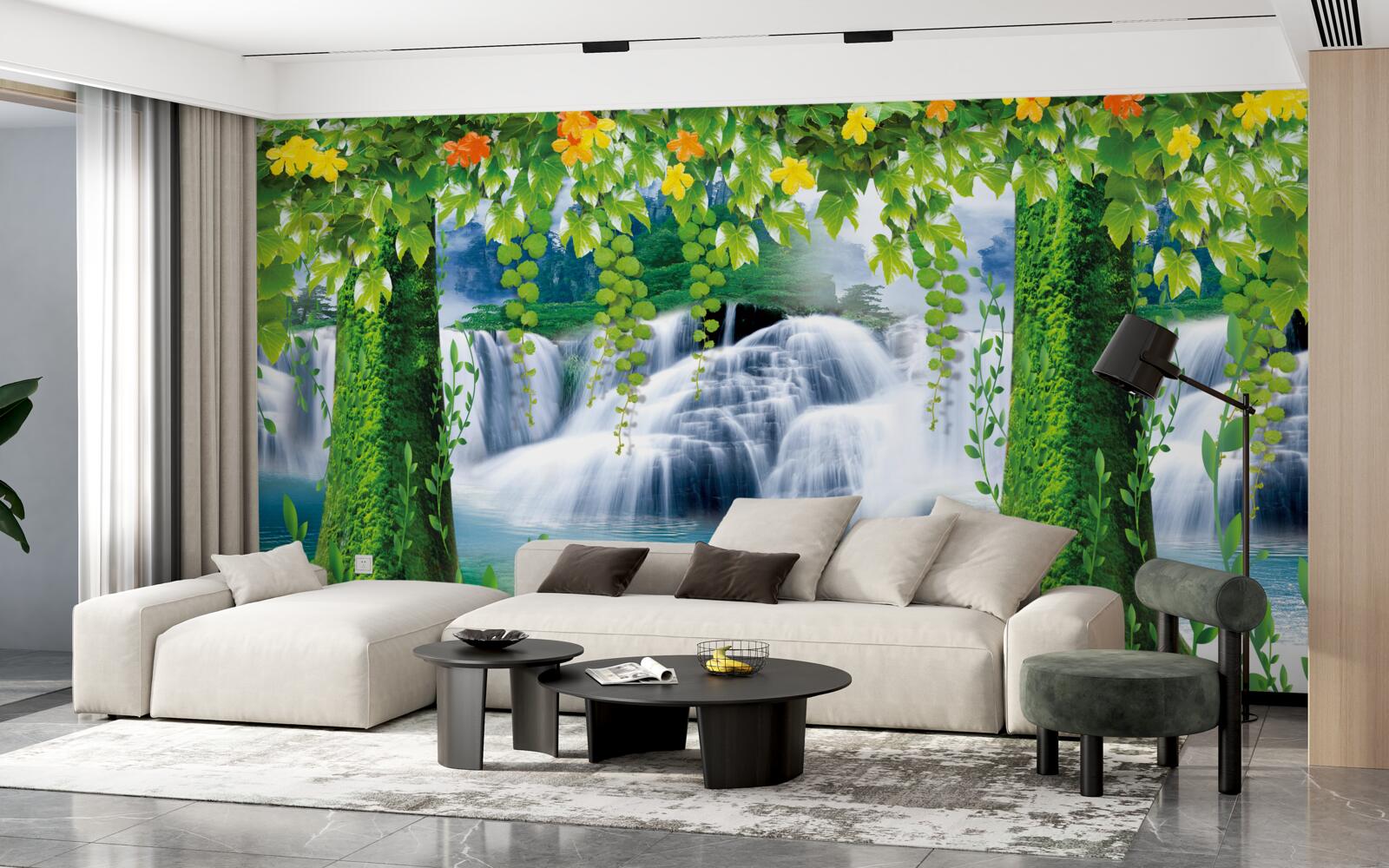 Фотошпалери красиві ступінчасті водоспади