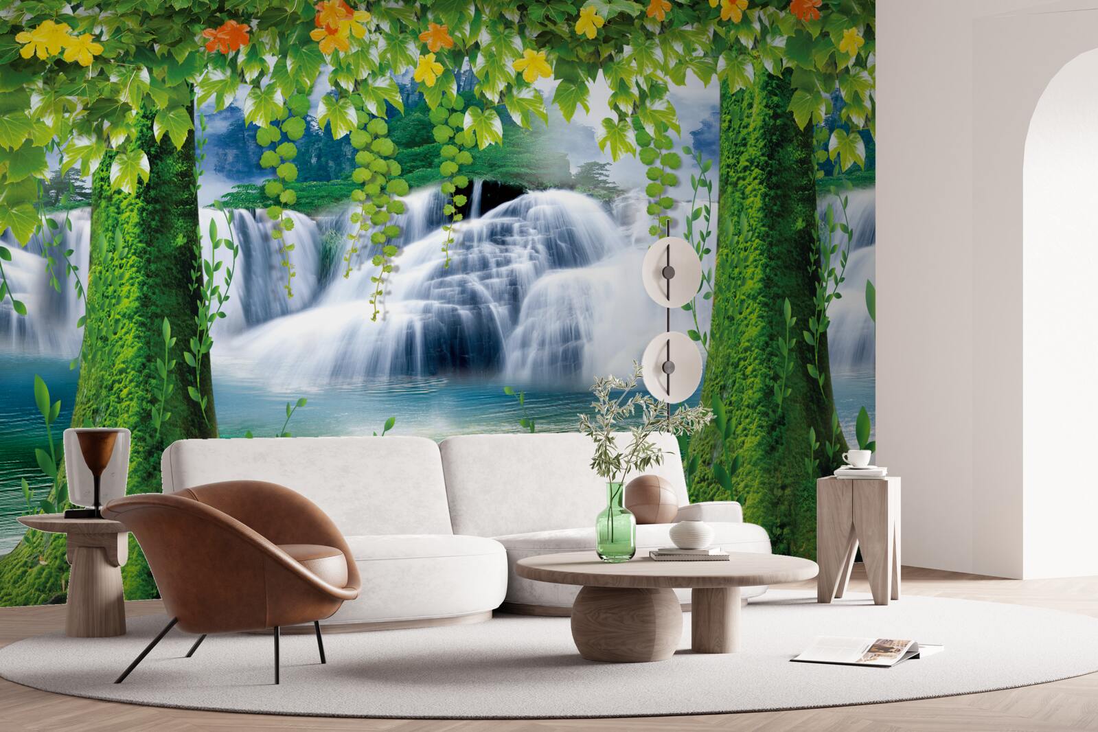 Фотошпалери красиві ступінчасті водоспади