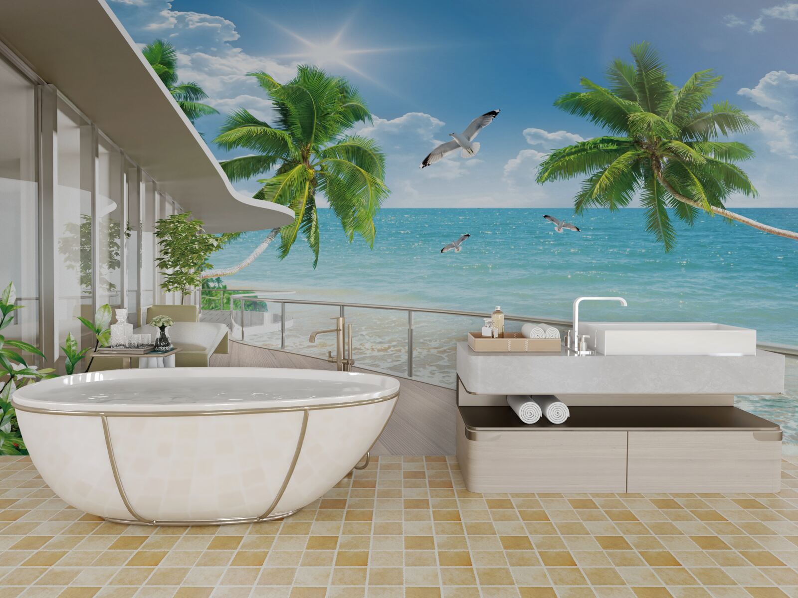 Фотошпалери розкішна вілла на березі моря