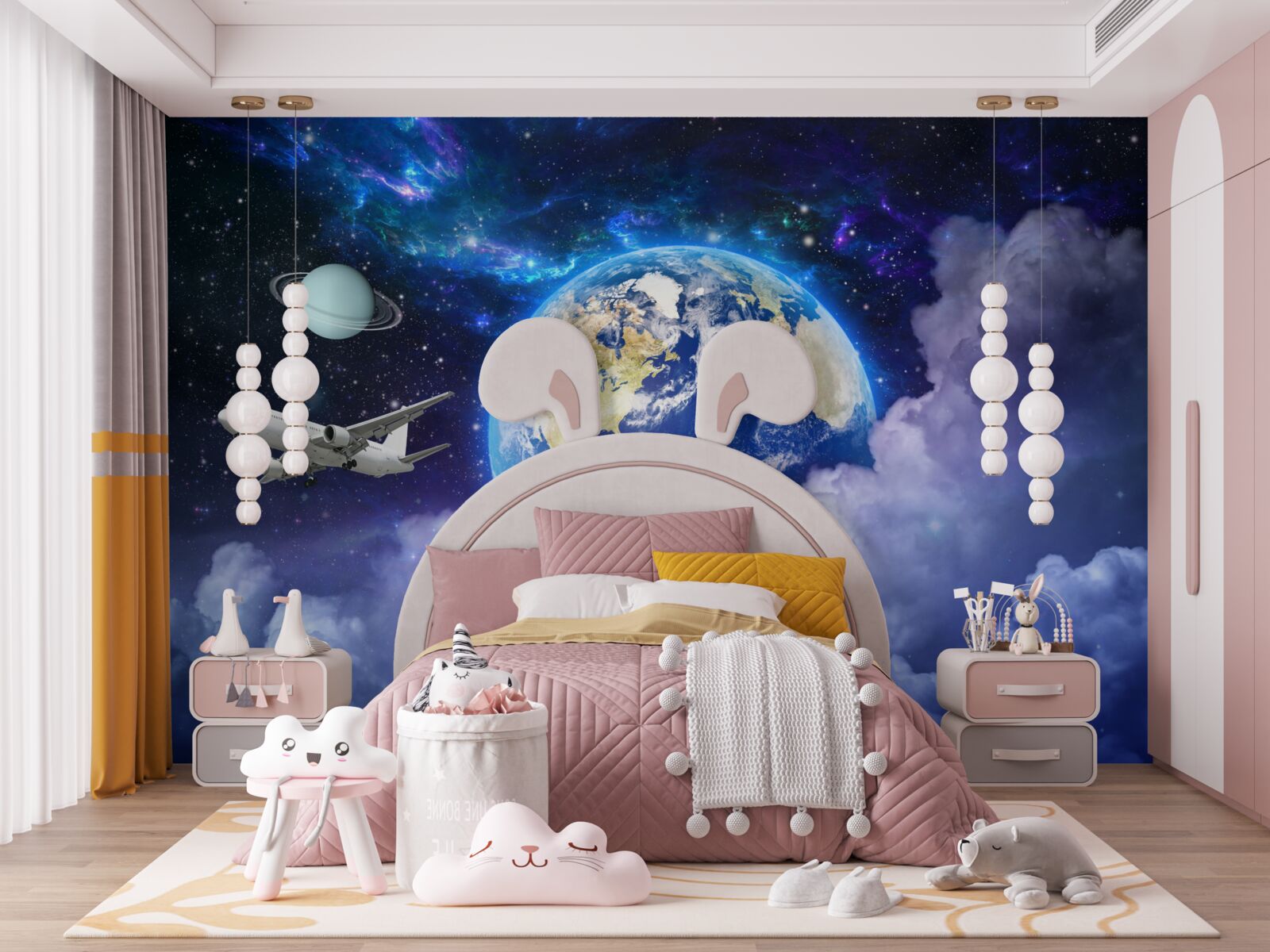 Фотошпалери літак і астронавт у космосі