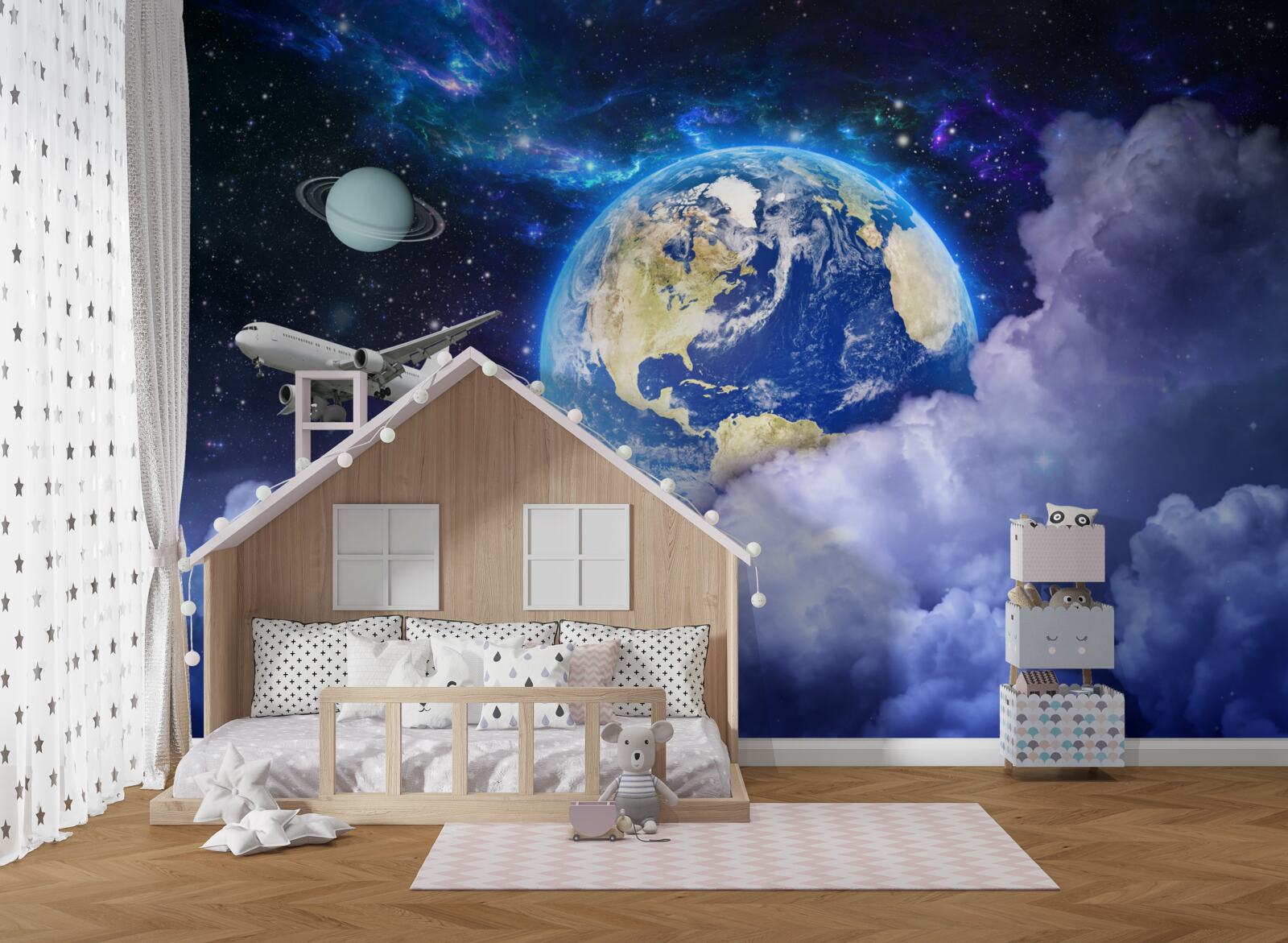 Фотошпалери літак і астронавт у космосі