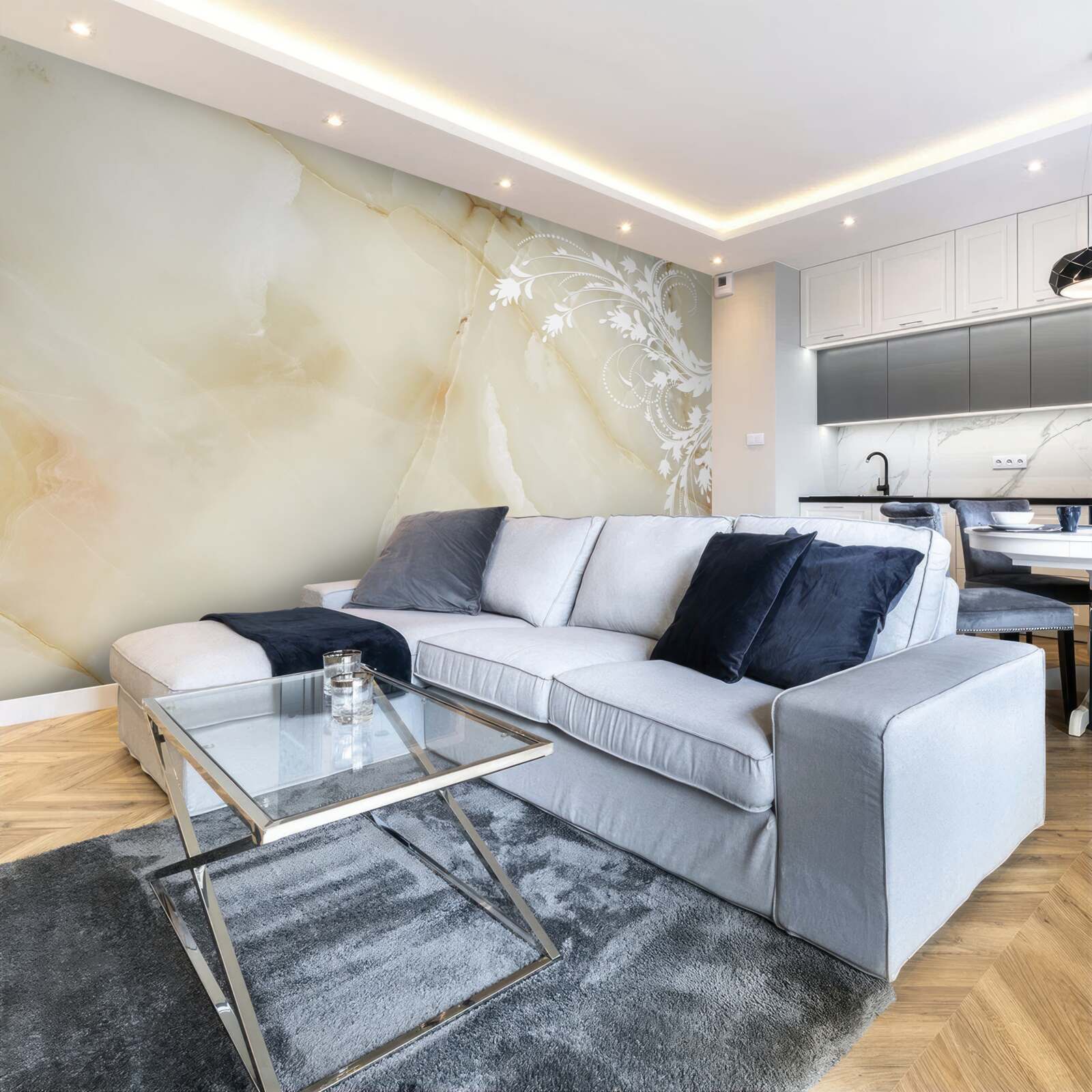 Фотошпалери світле тло з кремовими трояндами