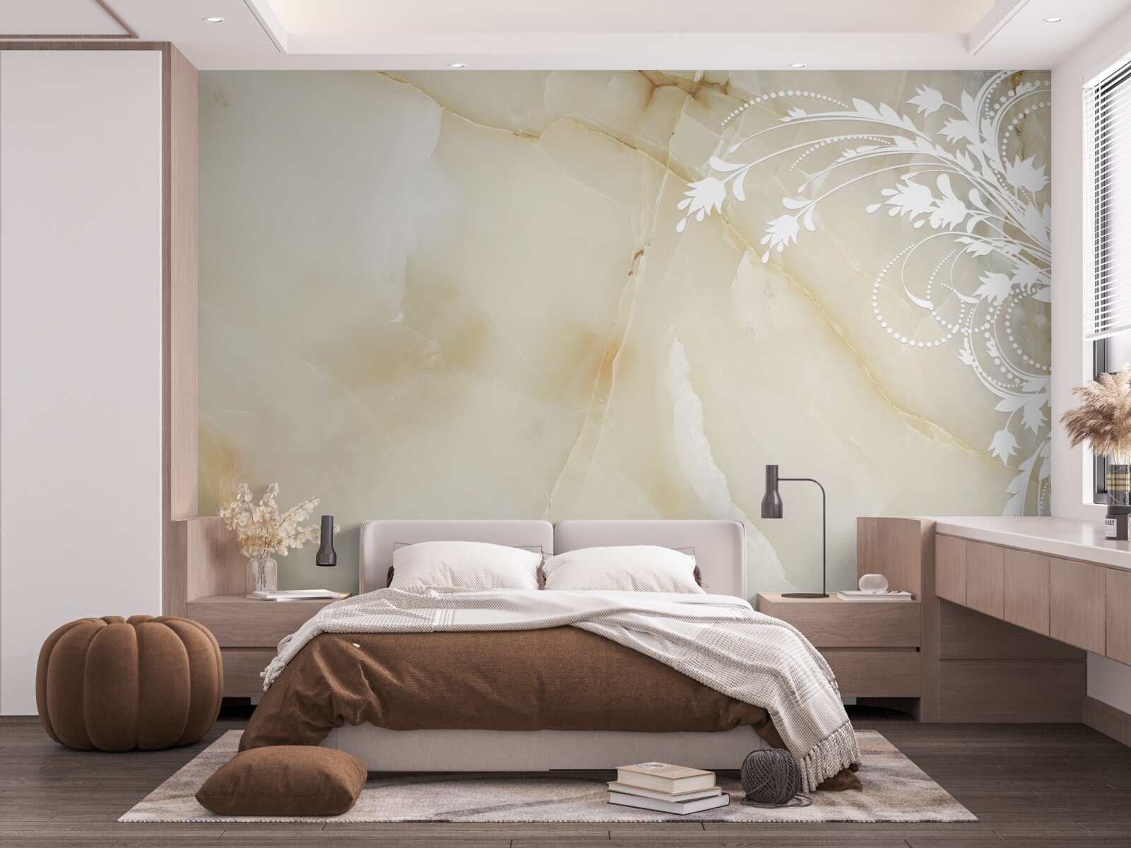 Фотошпалери світле тло з кремовими трояндами