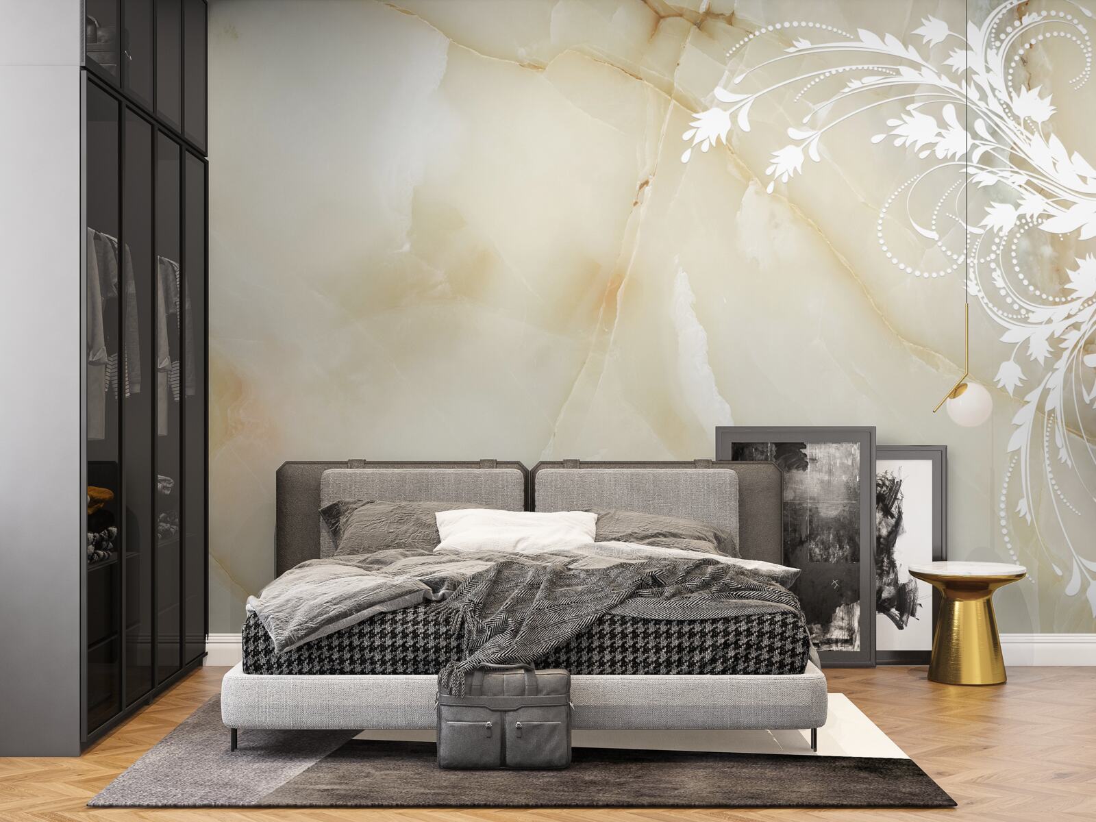 Фотошпалери світле тло з кремовими трояндами