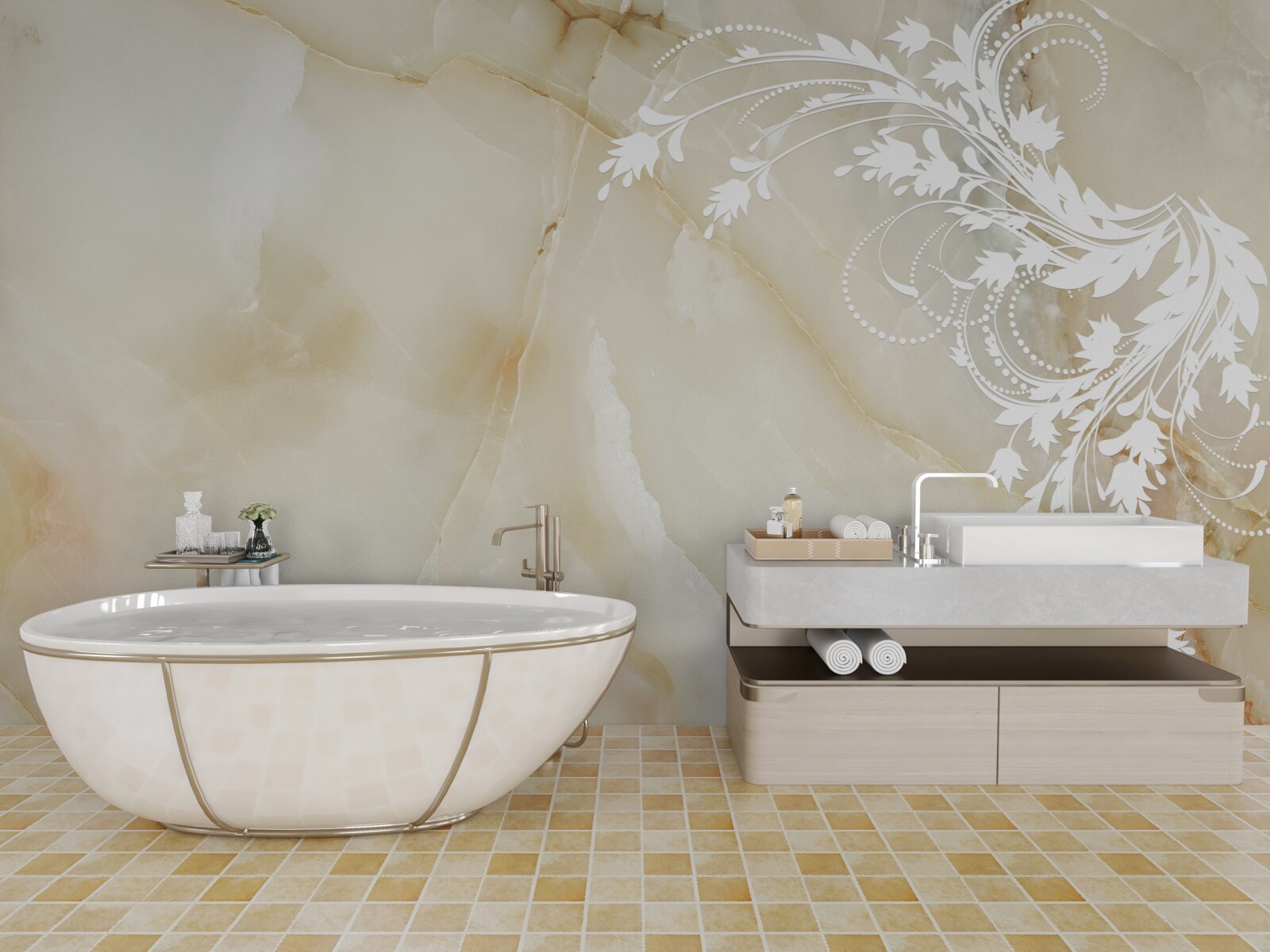 Фотошпалери світле тло з кремовими трояндами