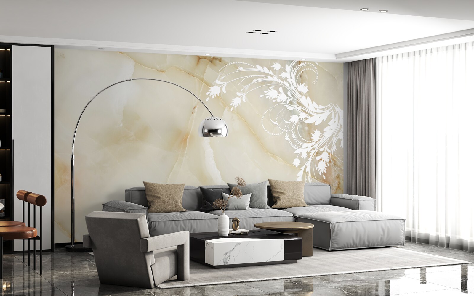 Фотошпалери світле тло з кремовими трояндами