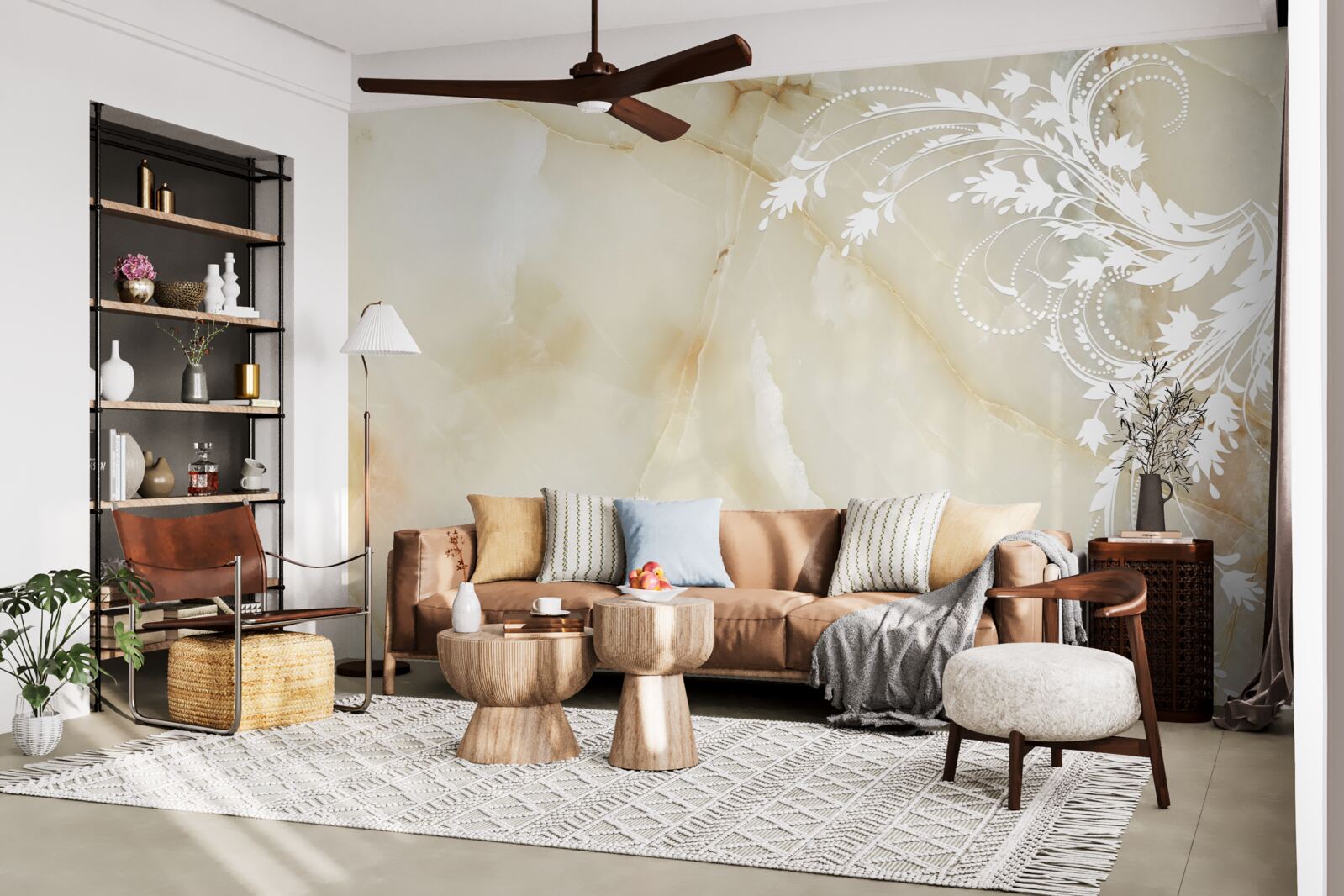 Фотошпалери світле тло з кремовими трояндами