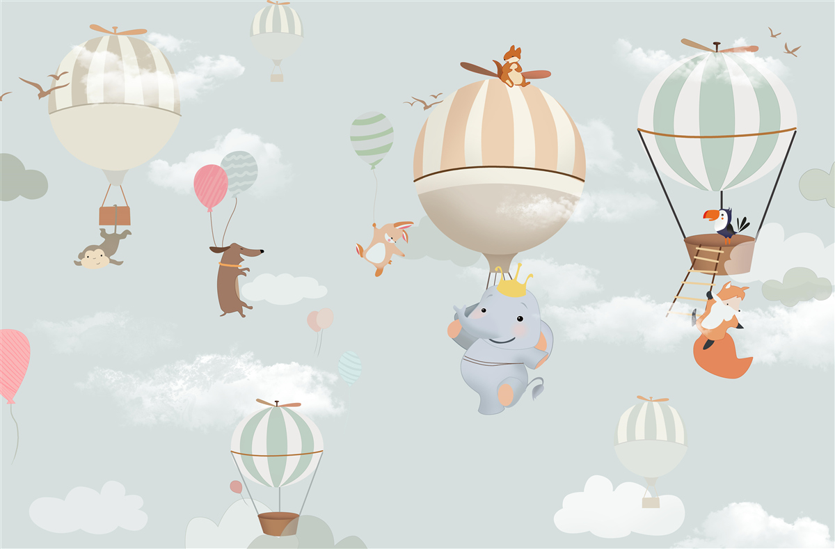 Фотошпалери тварини плавають на повітряних кулях і повітряних кульках