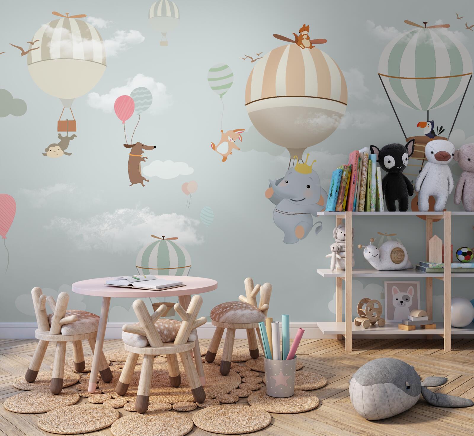 Фотошпалери тварини плавають на повітряних кулях і повітряних кульках