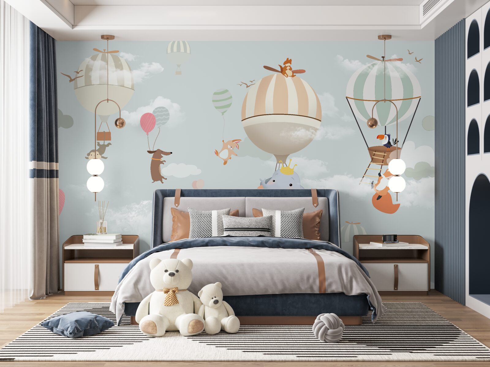 Фотошпалери тварини плавають на повітряних кулях і повітряних кульках