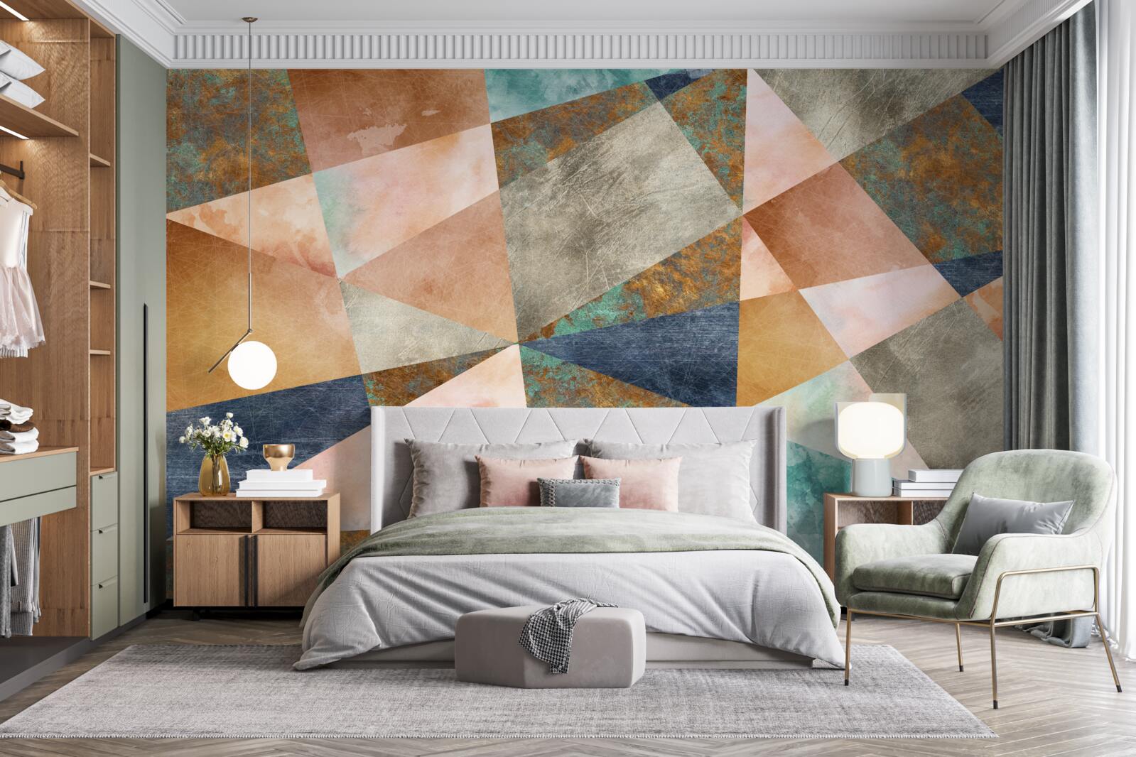 Фотошпалери геометричні фігури в різних кольорах