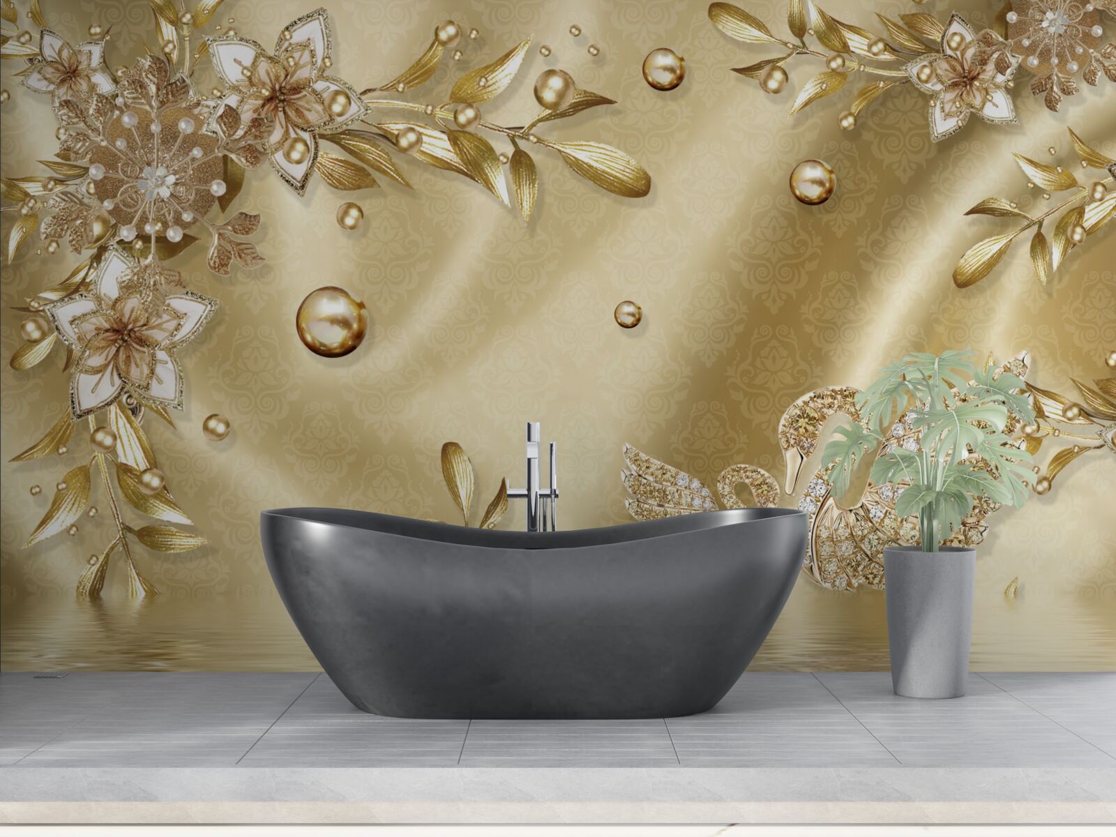 Фотошпалери камені, викладені у формі квітів і лебедів