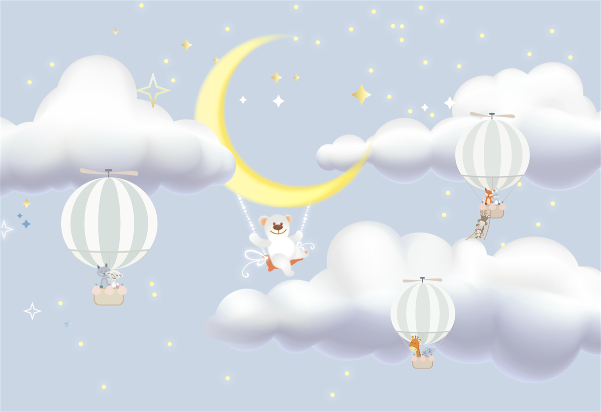 Фотошпалери ведмідь на місяці, а тварини в повітряних кульках, зроблених з повітря