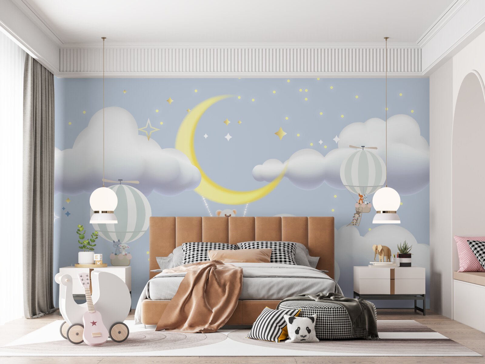 Фотошпалери ведмідь на місяці, а тварини в повітряних кульках, зроблених з повітря