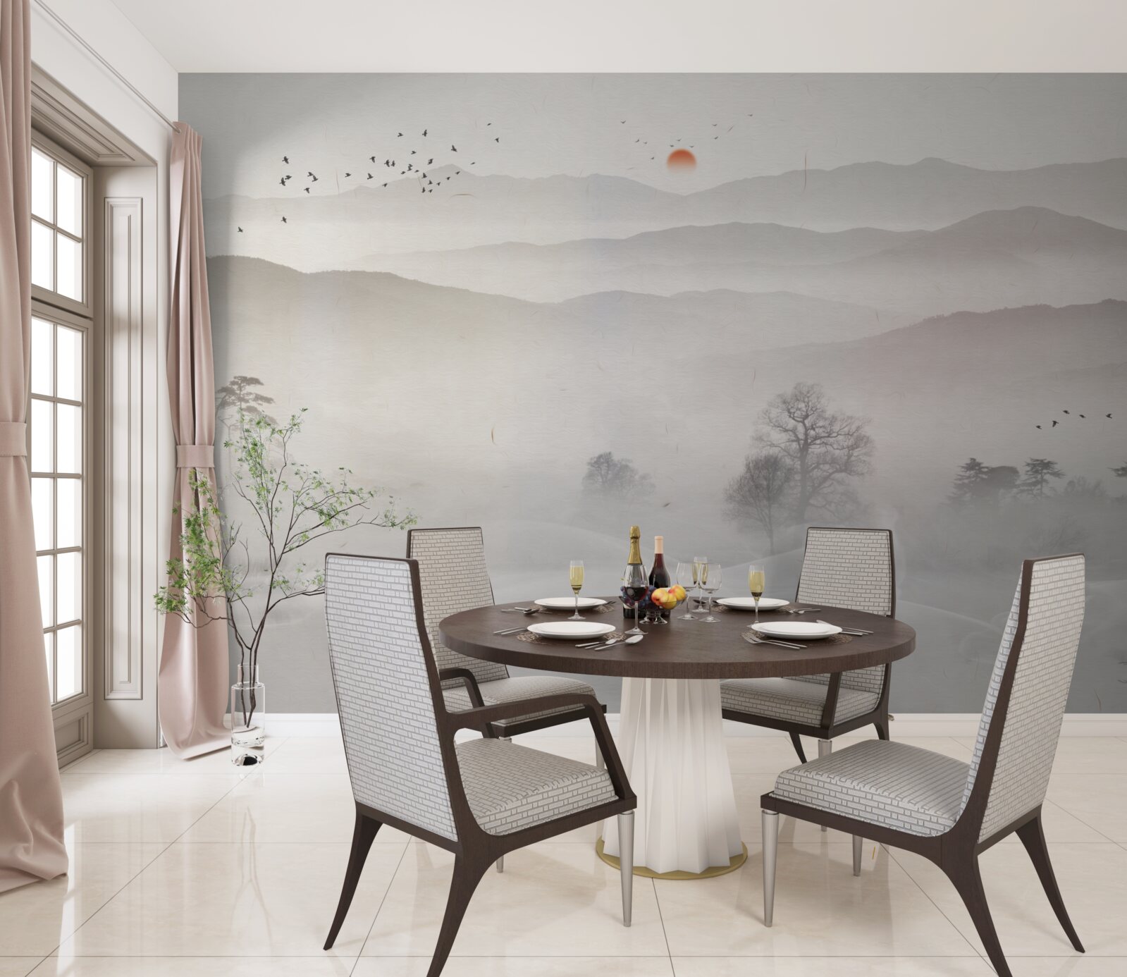 Фотошпалери ранковий світанок і самотній чоловік у човні