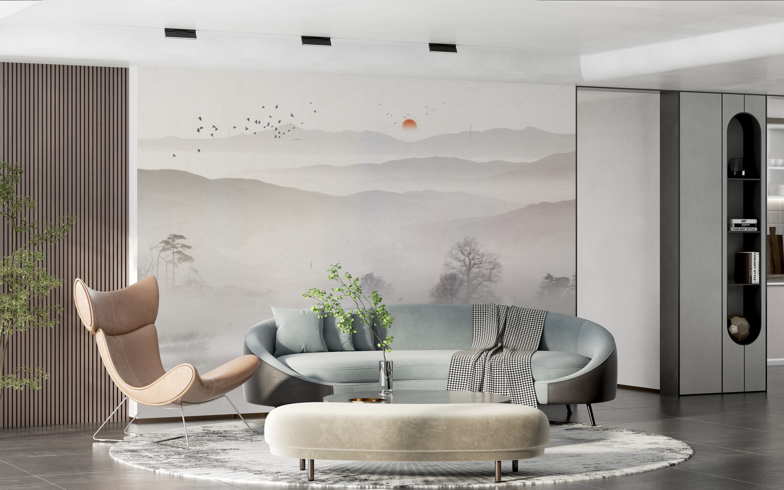 Фотошпалери ранковий світанок і самотній чоловік у човні