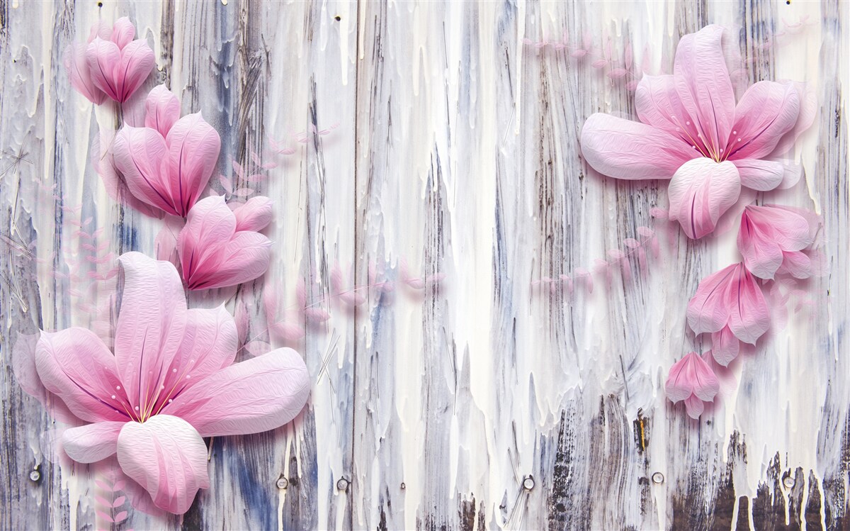 Фотошпалери рожеві квіти на стіні в різних відтінках