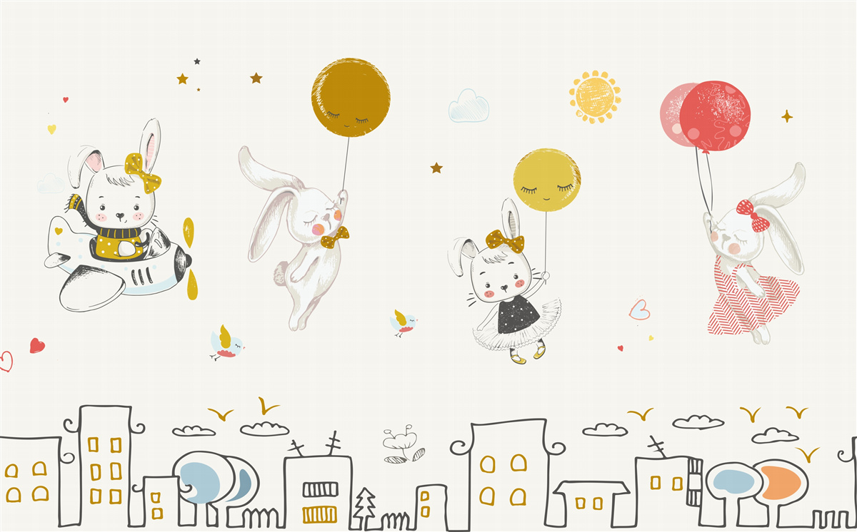 Фотошпалери зайчики кружляють над будинками