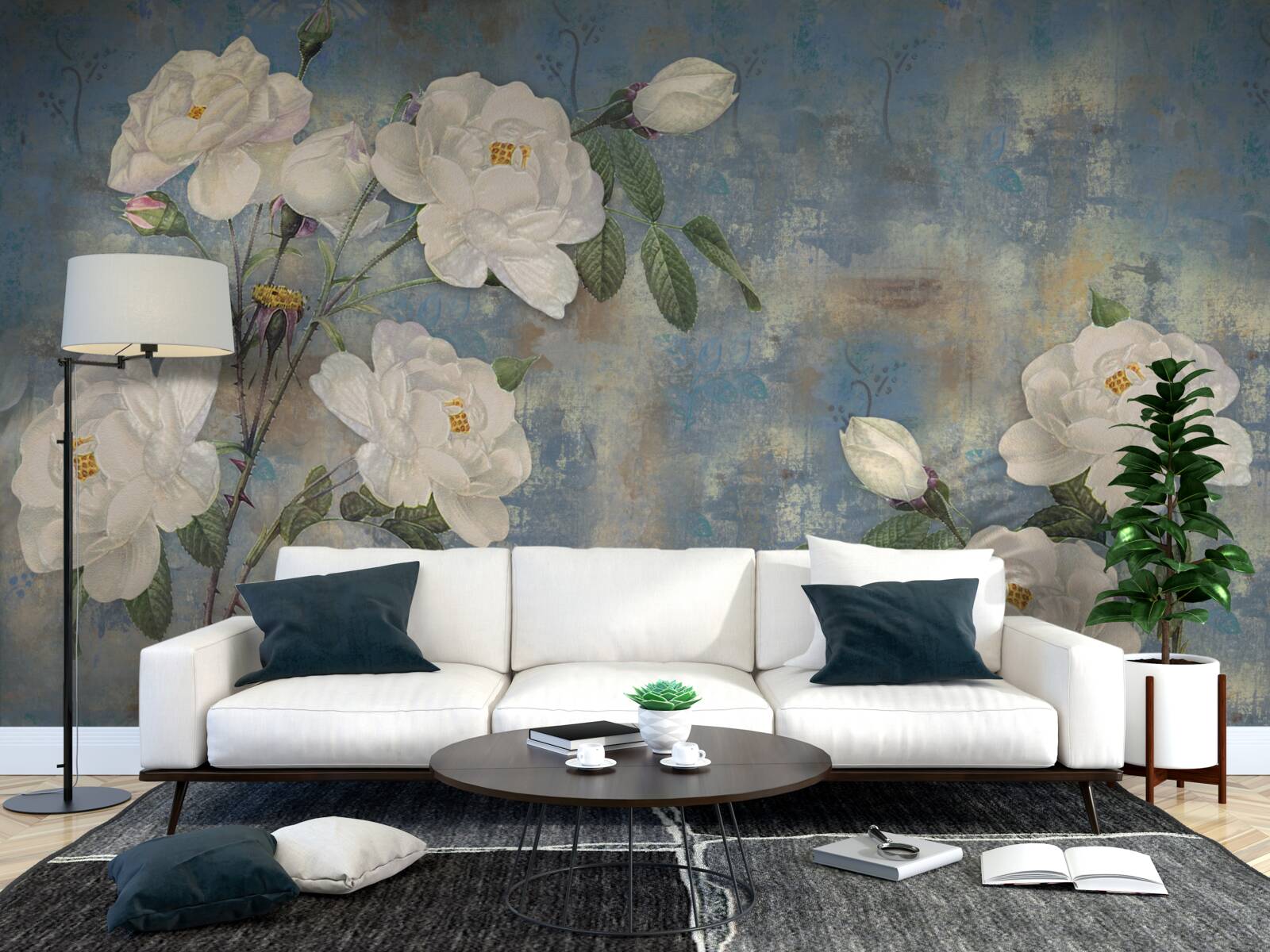 Фотошпалери білі троянди на блакитному тлі