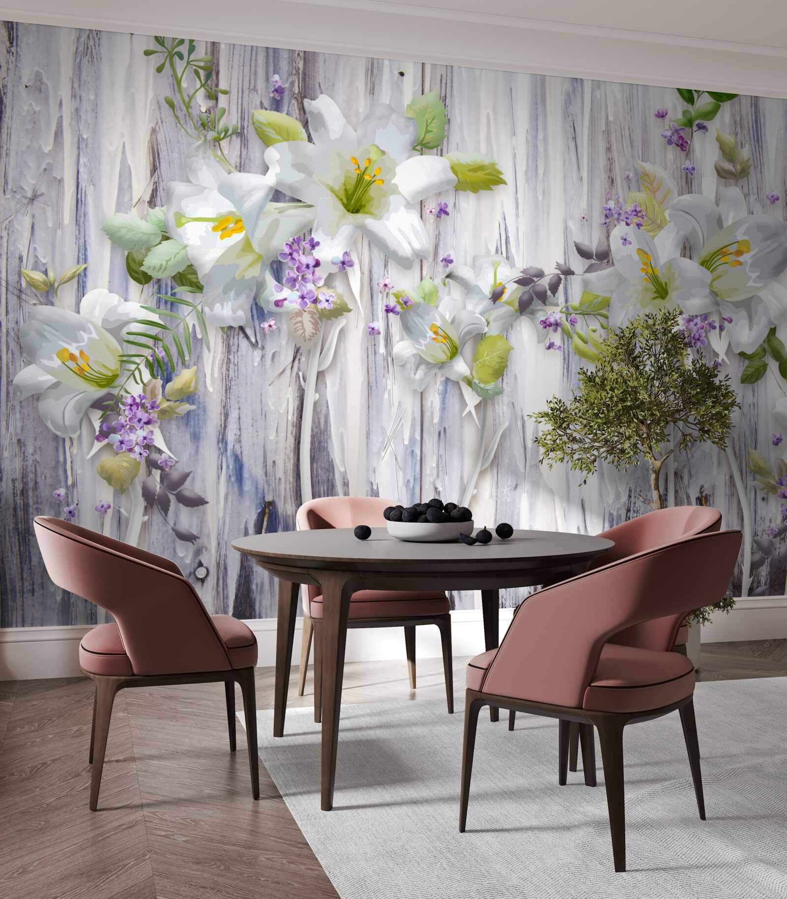 Фотошпалери білі лілії виділяються на тлі всіх видів квітів