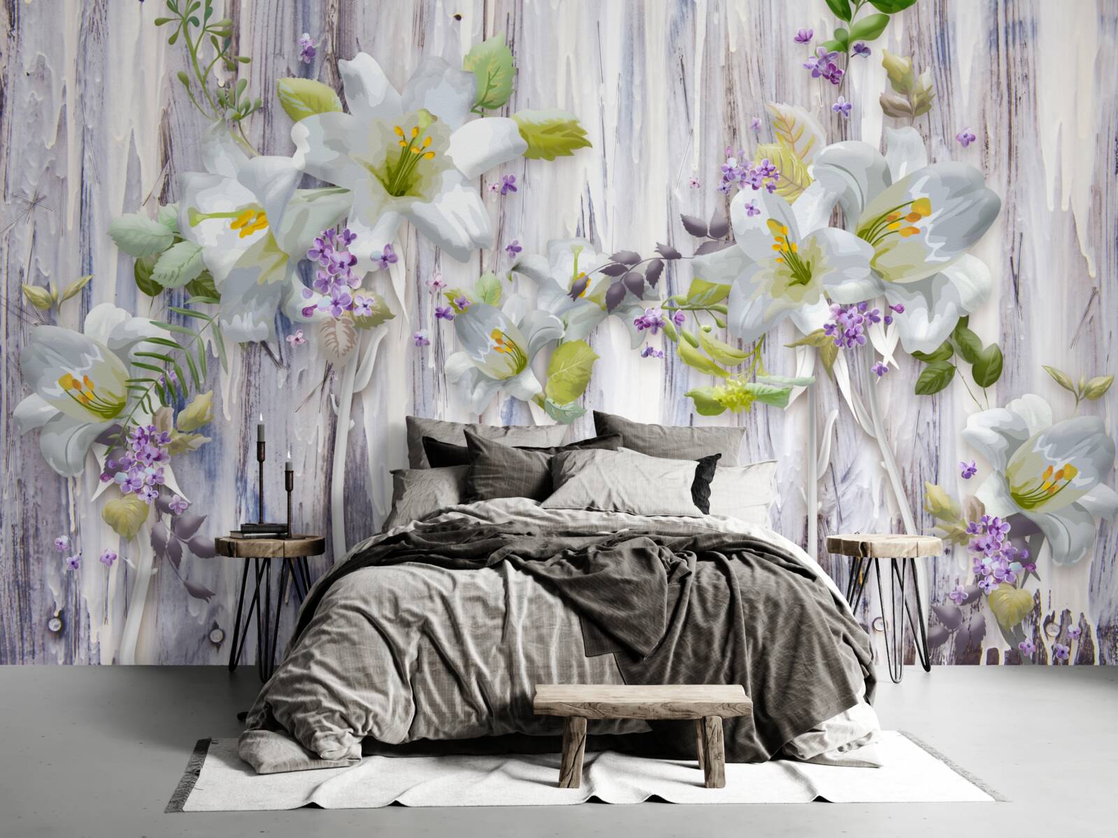 Фотошпалери білі лілії виділяються на тлі всіх видів квітів