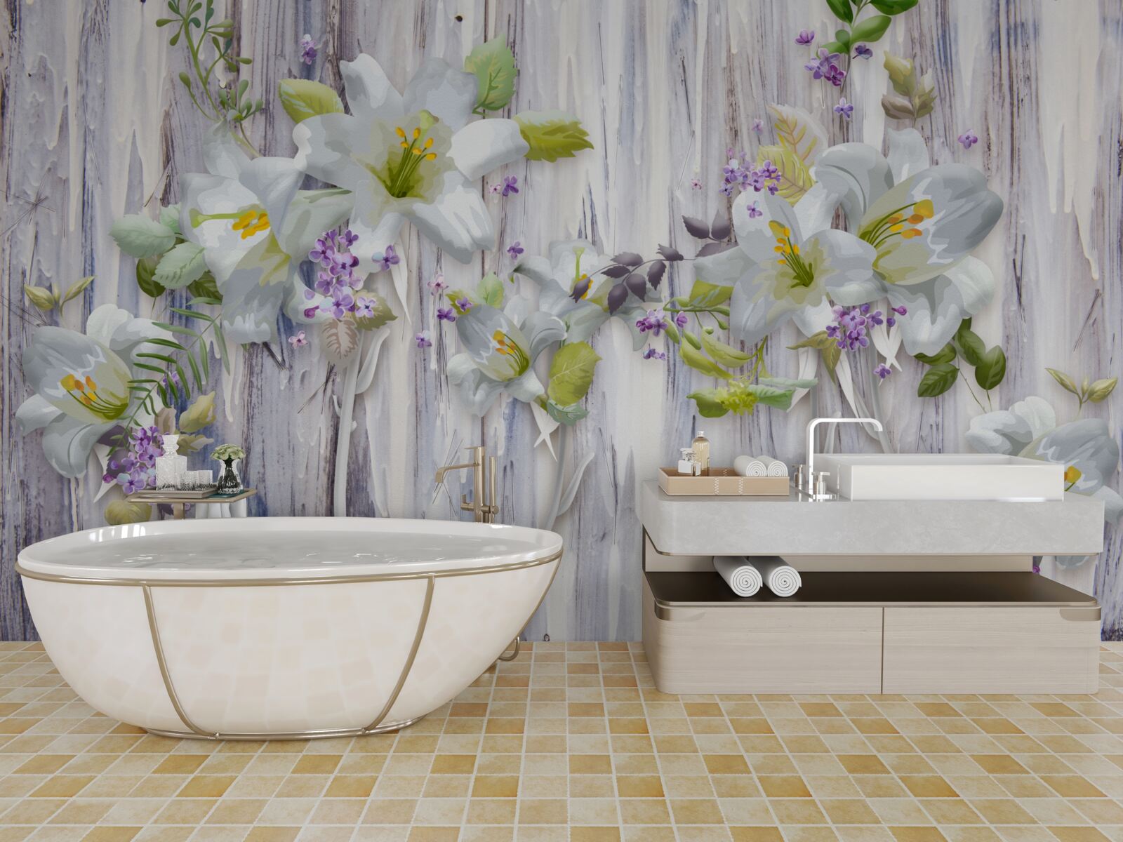 Фотошпалери білі лілії виділяються на тлі всіх видів квітів