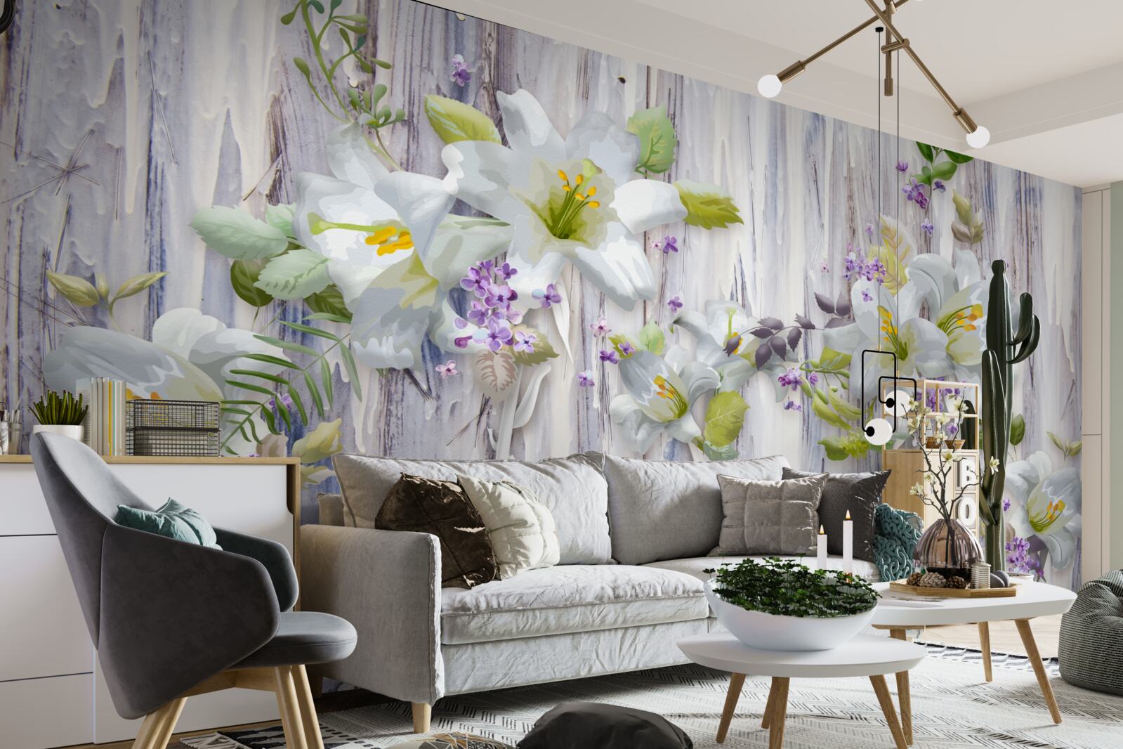 Фотошпалери білі лілії виділяються на тлі всіх видів квітів