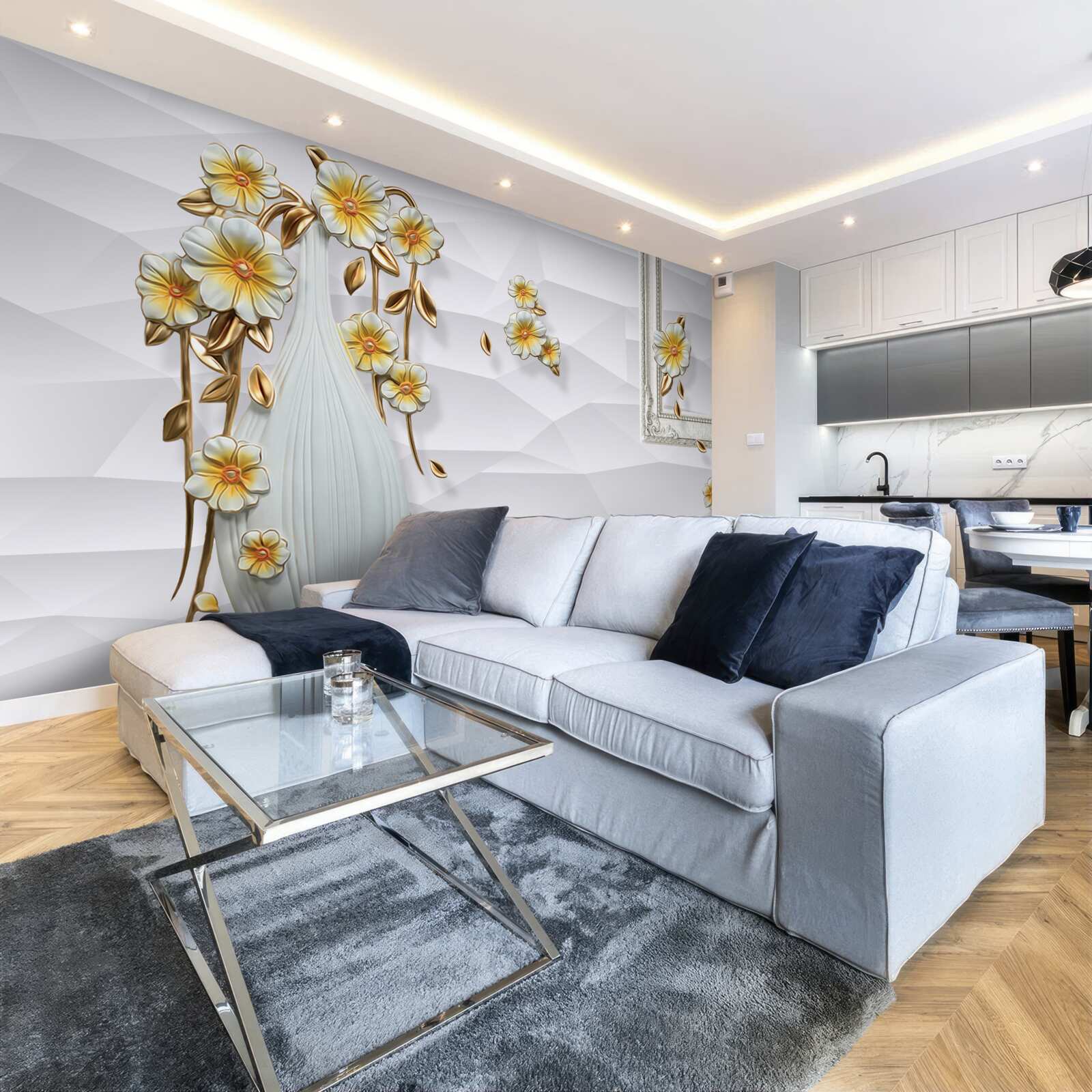 Фотошпалери висока, яскрава ваза з квітами