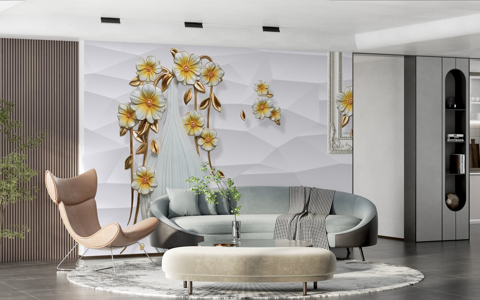 Фотошпалери висока, яскрава ваза з квітами