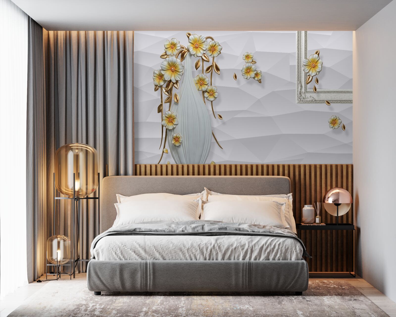 Фотошпалери висока, яскрава ваза з квітами