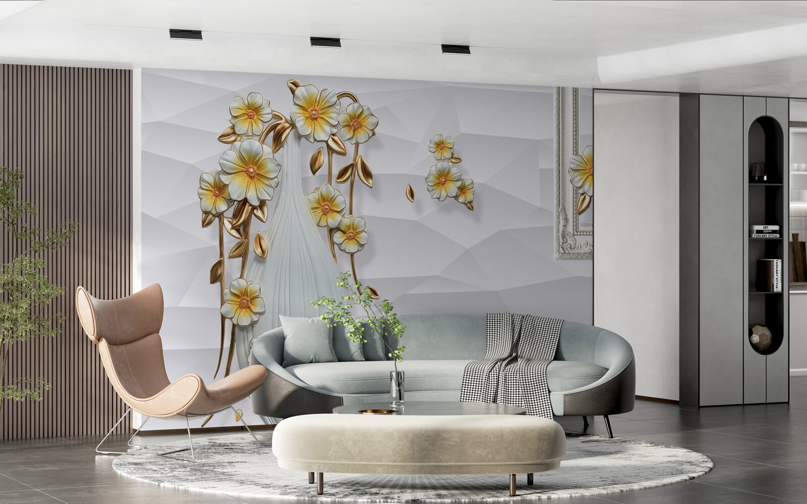 Фотошпалери висока, яскрава ваза з квітами