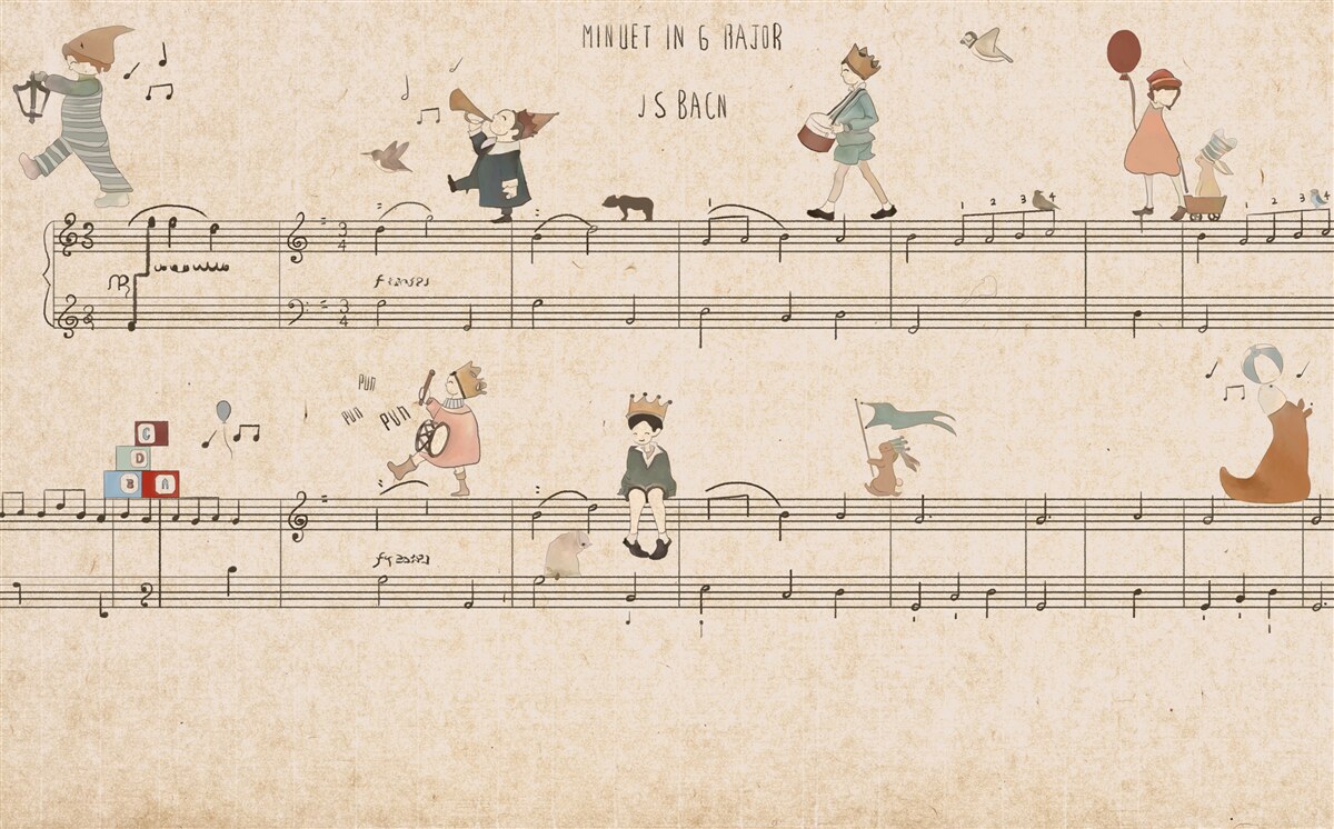 Фотошпалери діти рухаються по музичним лініям