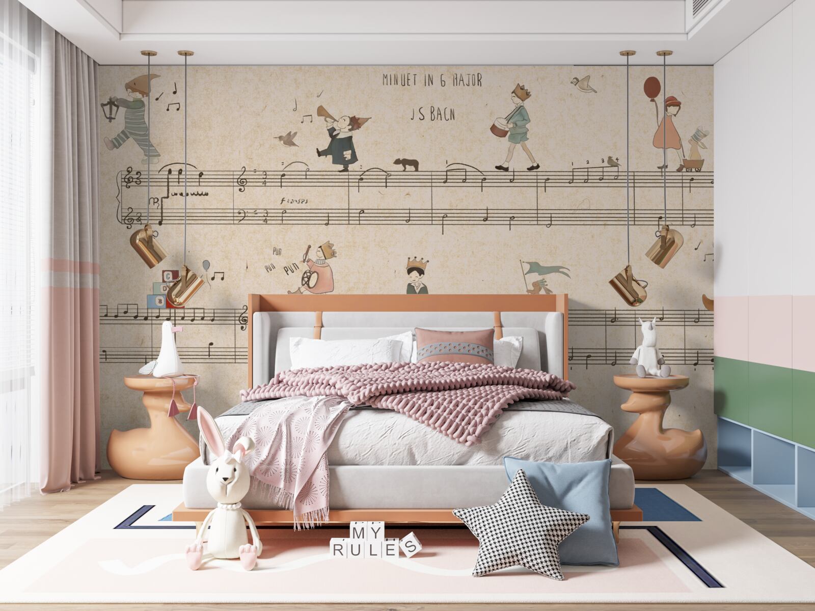 Фотошпалери діти рухаються по музичним лініям