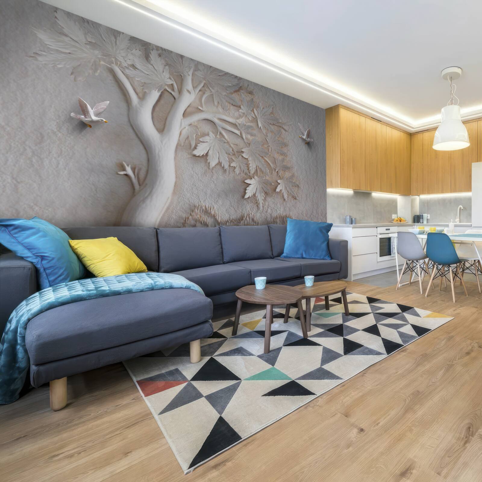 Фотошпалери тривимірне дерево та птахи