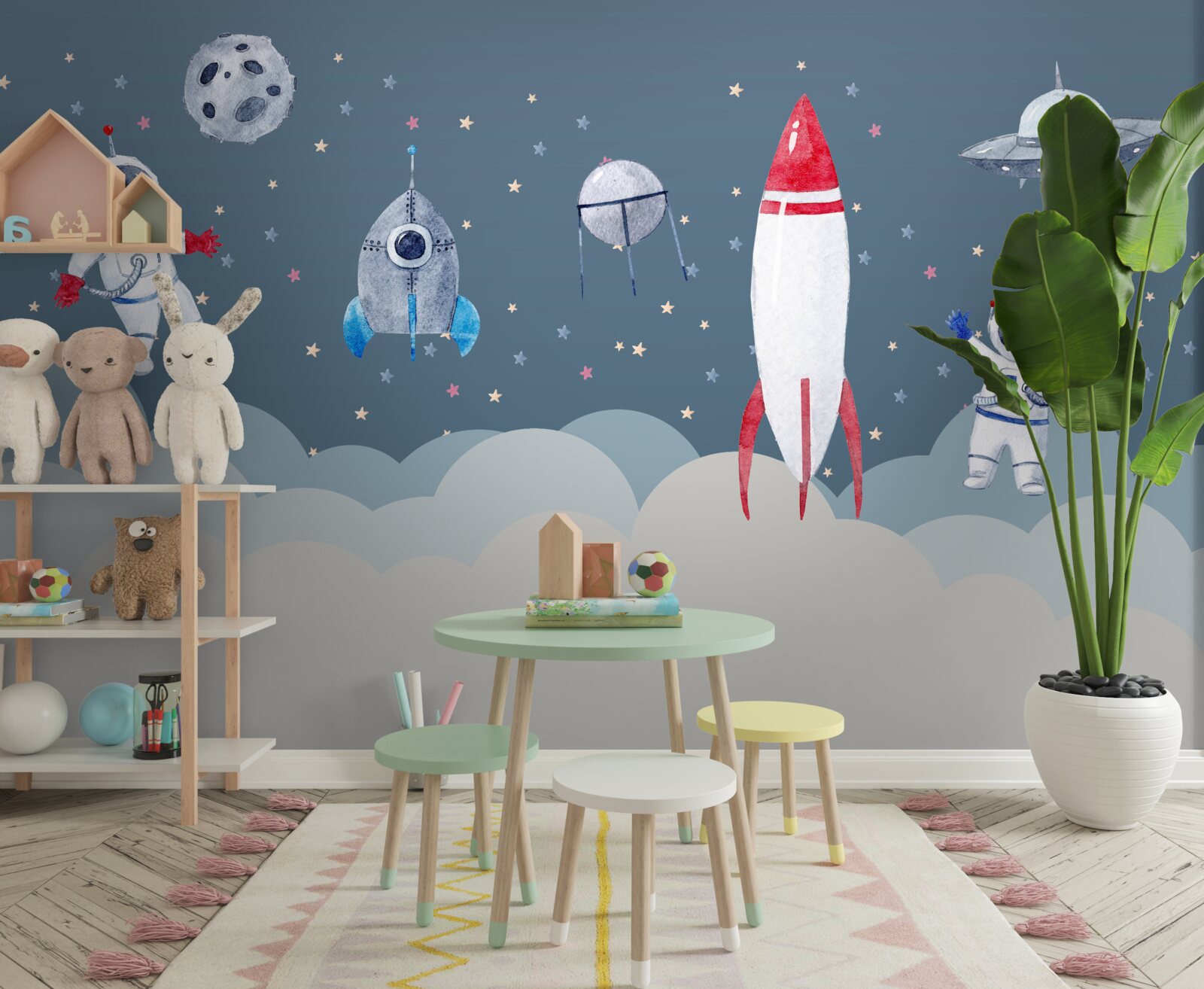 Фотошпалери астронавти та космічні кораблі у Всесвіті