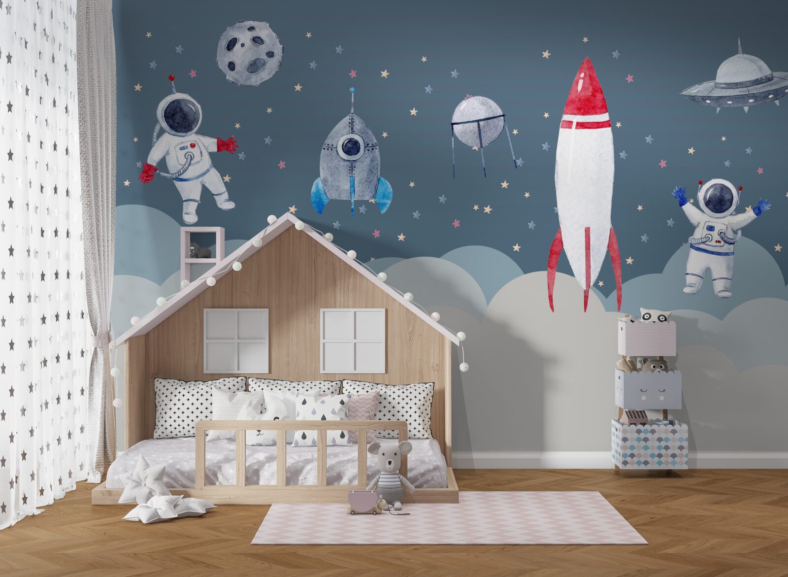 Фотошпалери астронавти та космічні кораблі у Всесвіті