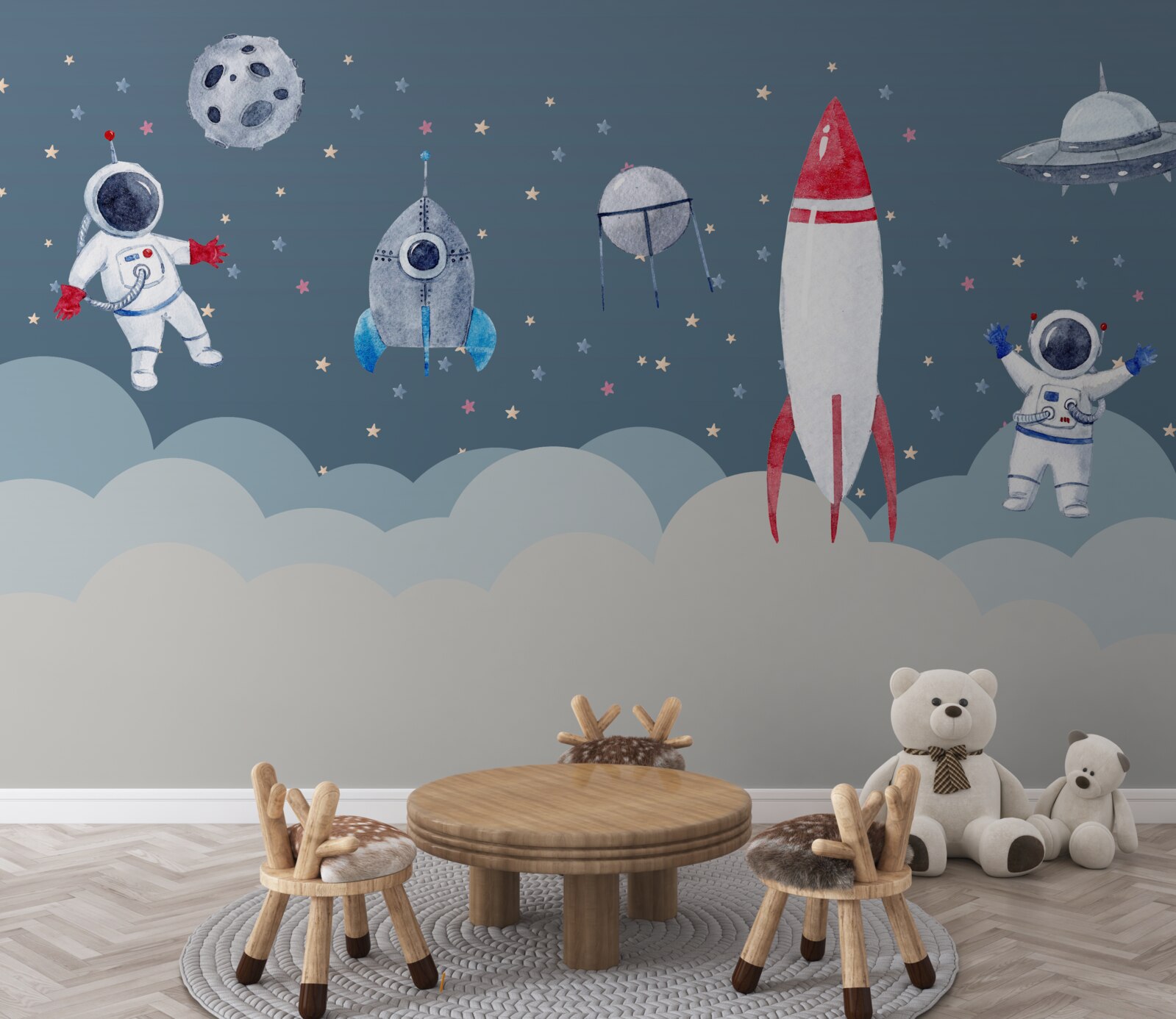 Фотошпалери астронавти та космічні кораблі у Всесвіті